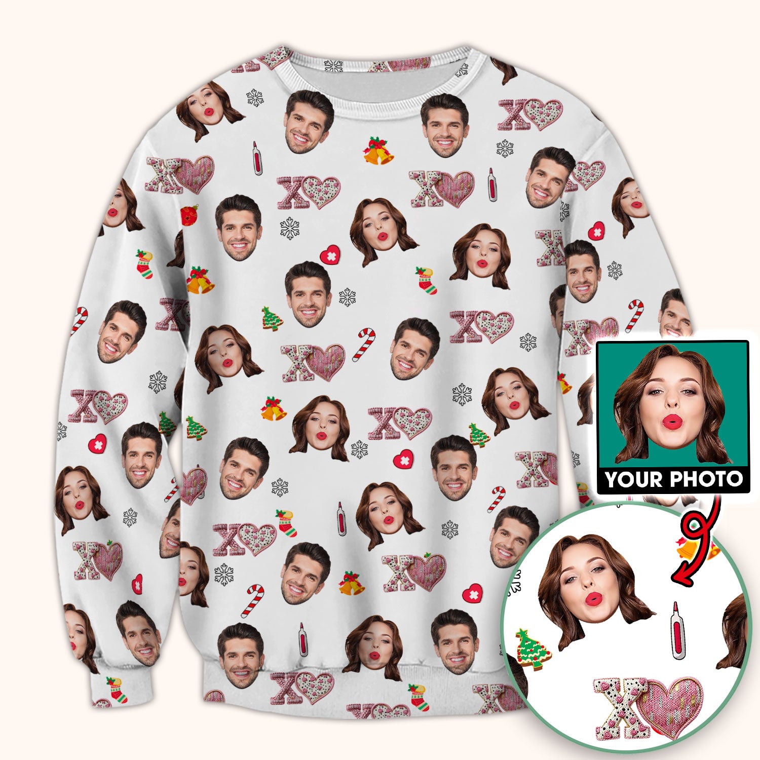 Custom Face Pattern XOXO Scrub Shirt, Personalized Photo Scrub Top, Breathable Fabrics Nursing Uniform