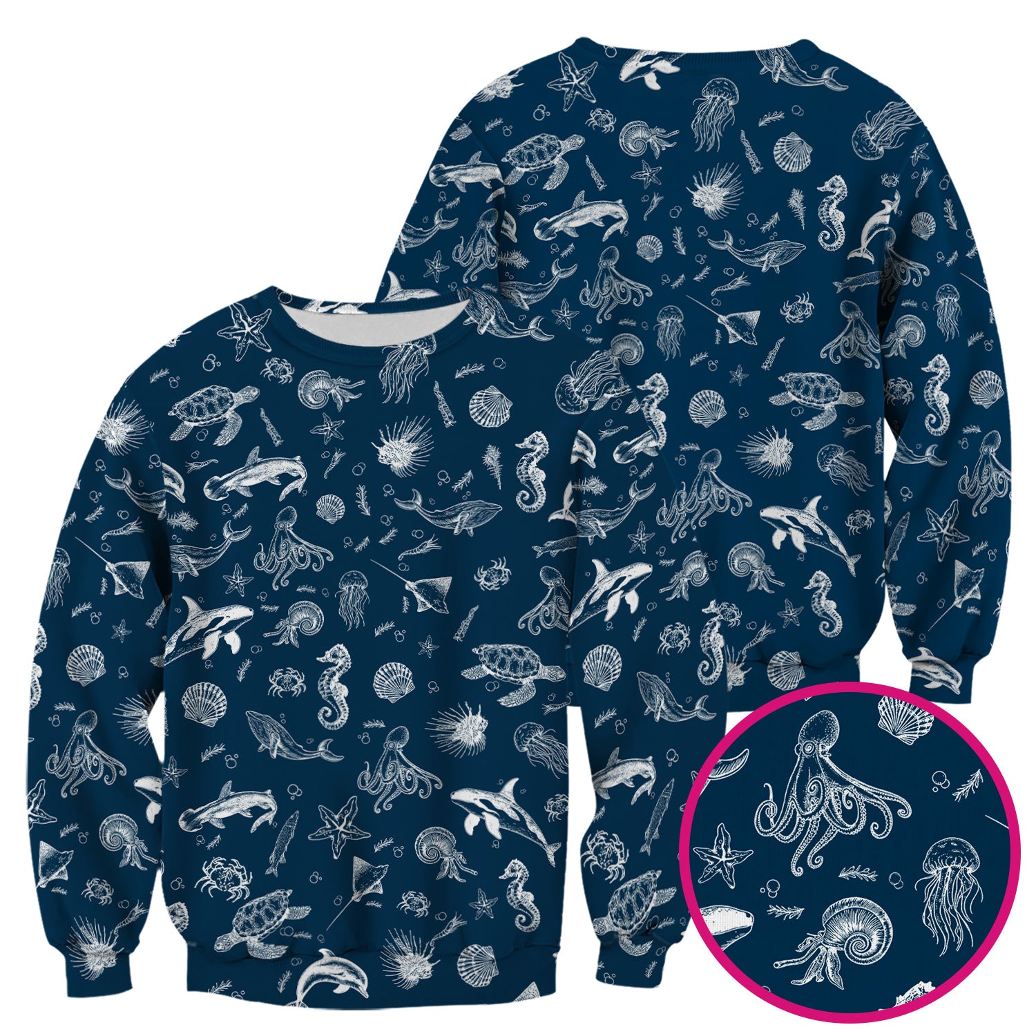Marine Sea Life Pattern Scrub Top, Breathable Fabrics Nursing Uniform