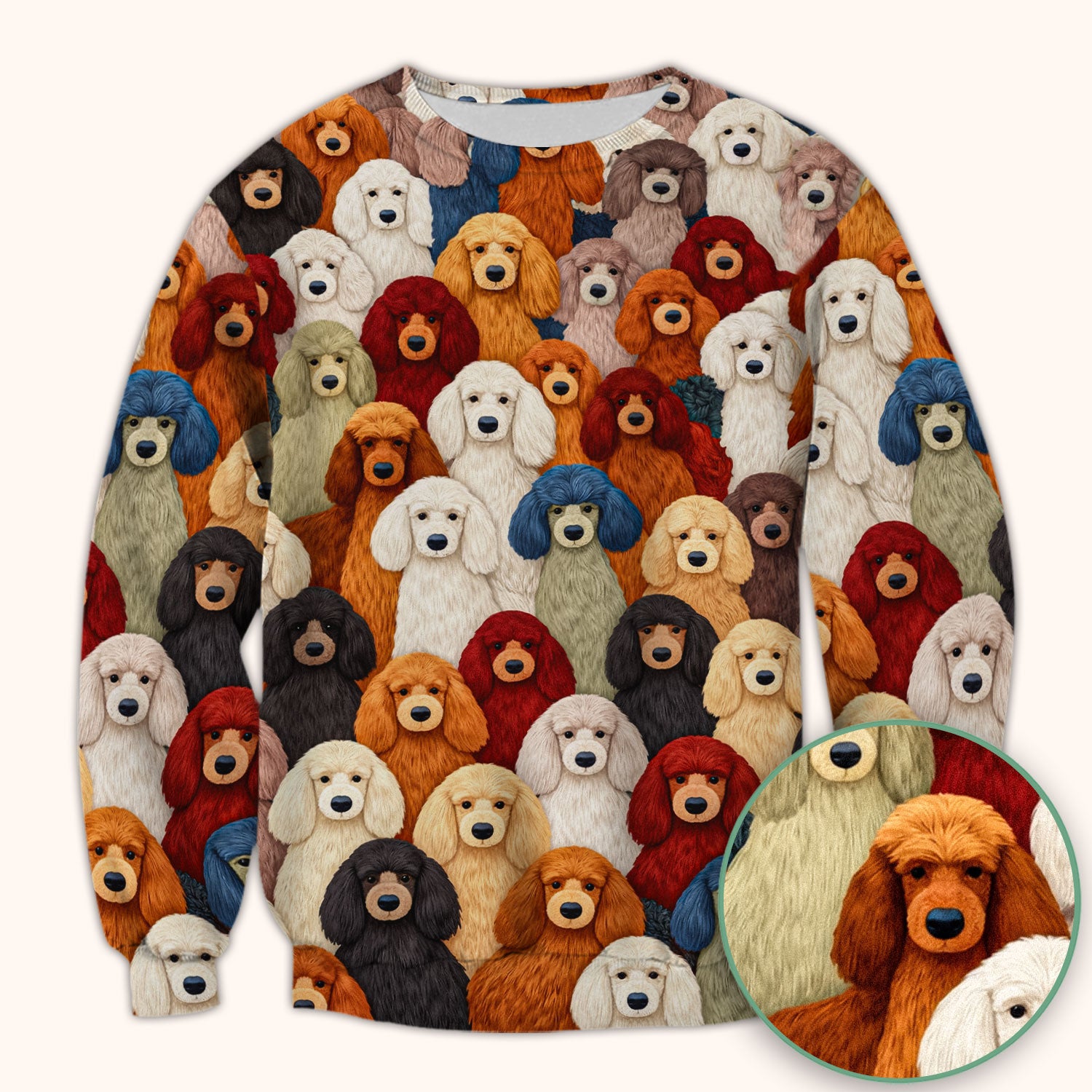 Multicolor Poodle Dog Pattern Scrub Top, Breathable Fabrics Nursing Uniform