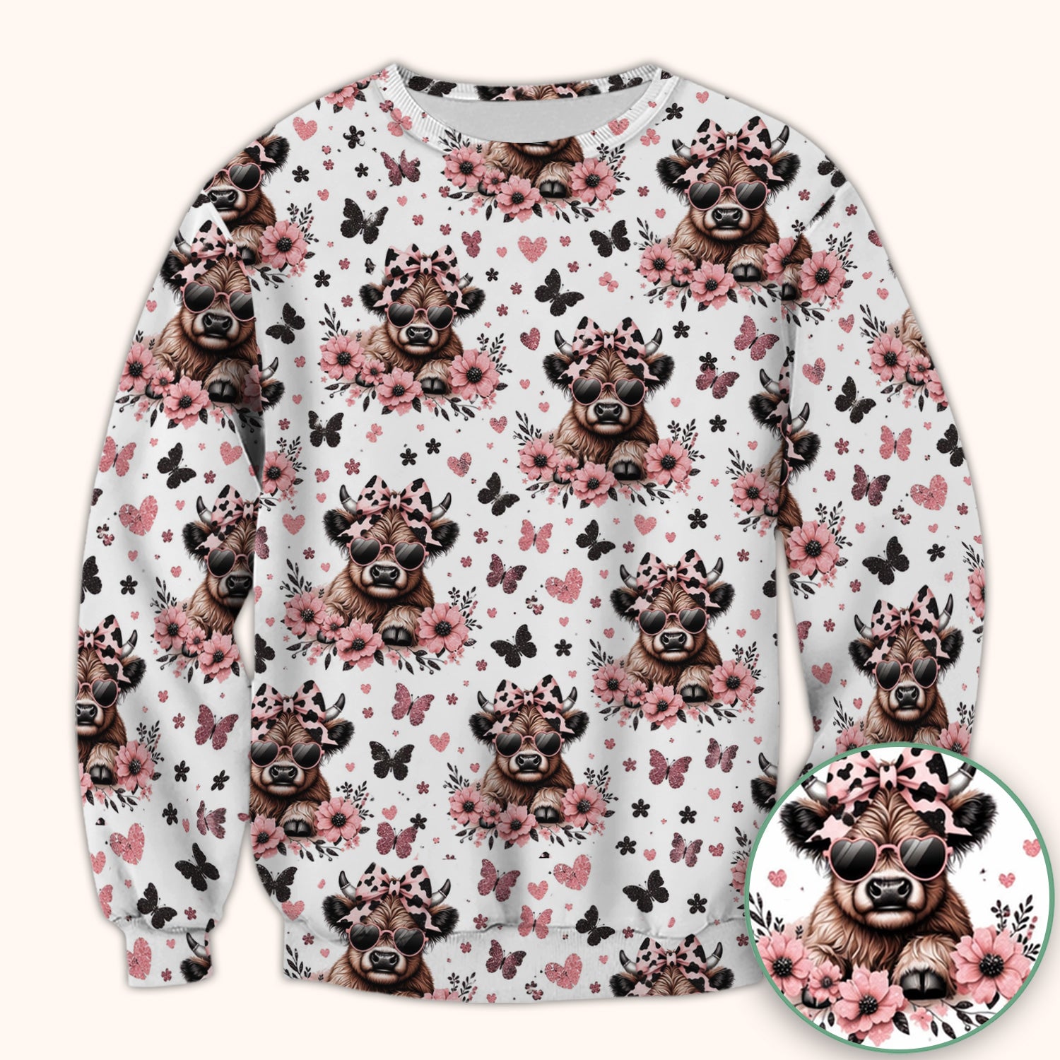 Cute Cow With Heart Sunglasses Pattern Scrub Top, Comfortable Scrubs for Nurses
