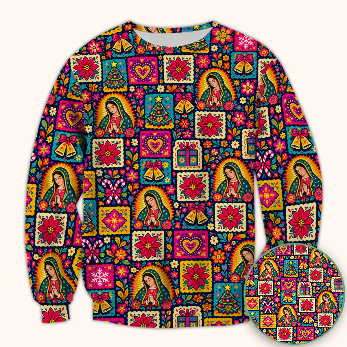 Our Lady of Guadalupe Christmas Folk Art Pattern Scrub Top, Comfortable Scrubs for Nurses