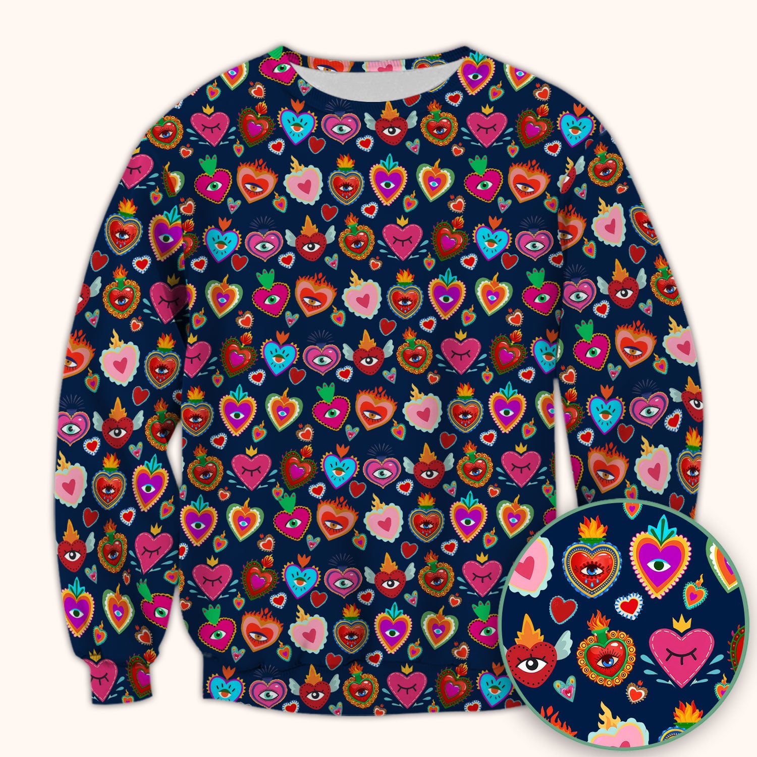 Valentine Colorful Sacred Heart Print Medical Scrub Top, Comfortable Scrubs for Nurses