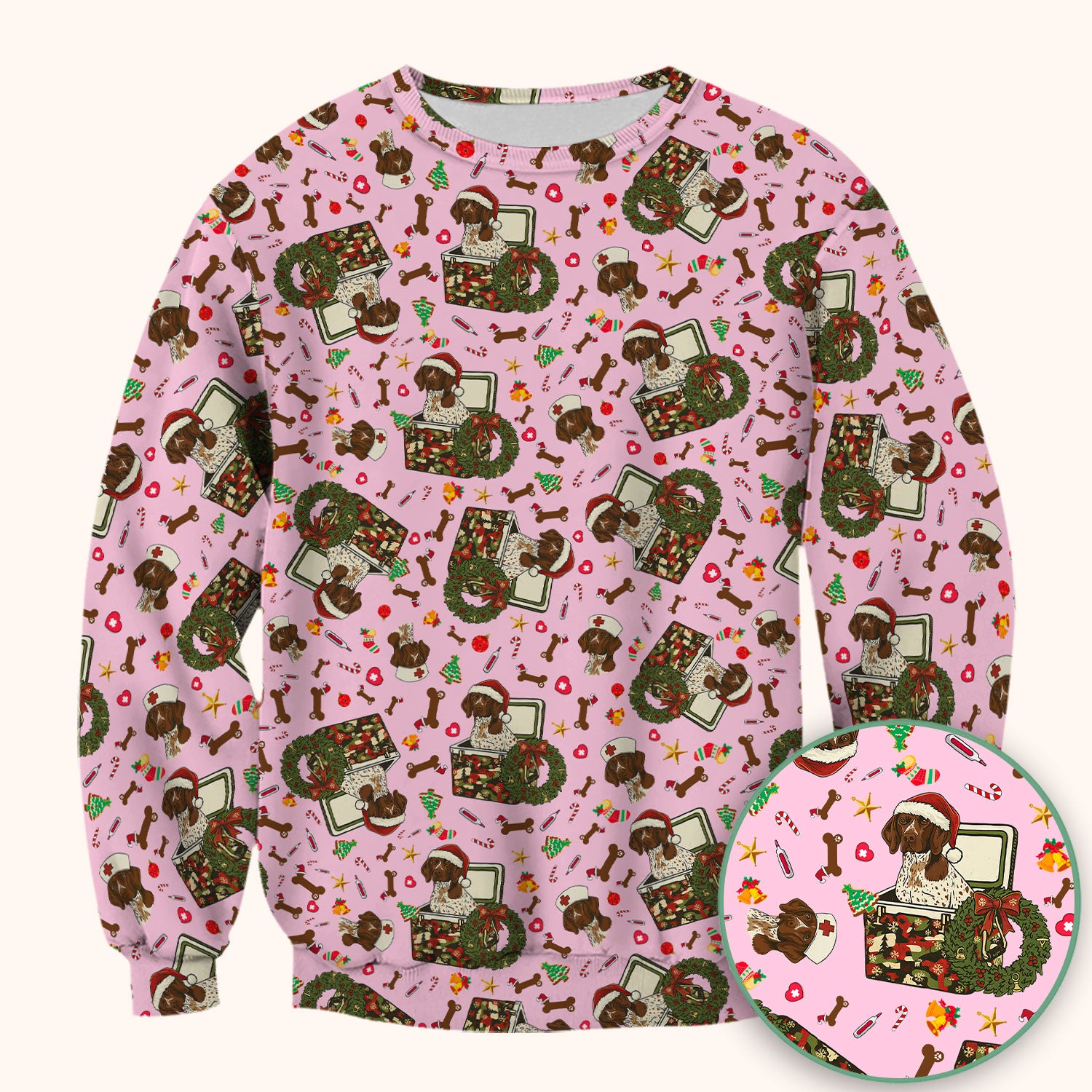 Christmas Dachshund Scrub Top - Cute Sausage Dog Nurse Shirt - Funny Holiday Medical Uniform for Women RN LPN CNA Gift