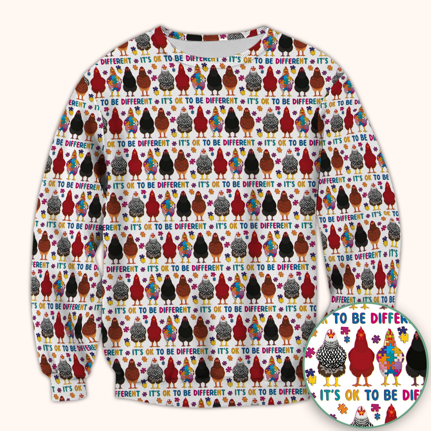 Autism Chicken It’s OK to Be Different Print Scrub Top, Comfortable Scrubs for Nurses