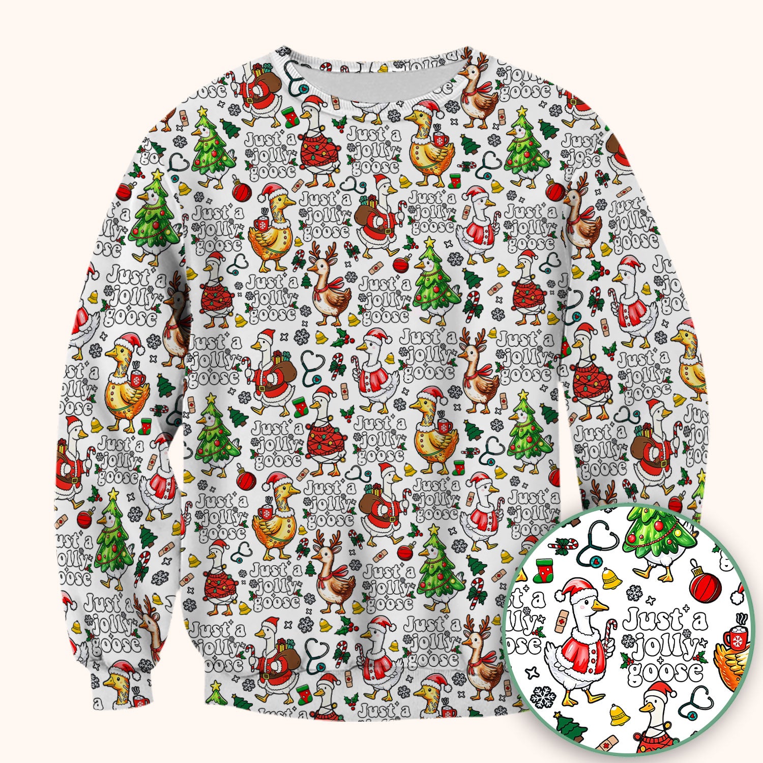 Just a Jolly Goose Funny Christmas Scrub Top - Holiday Medical Uniform for Nurse - Santa Goose Shirt Gift for Women