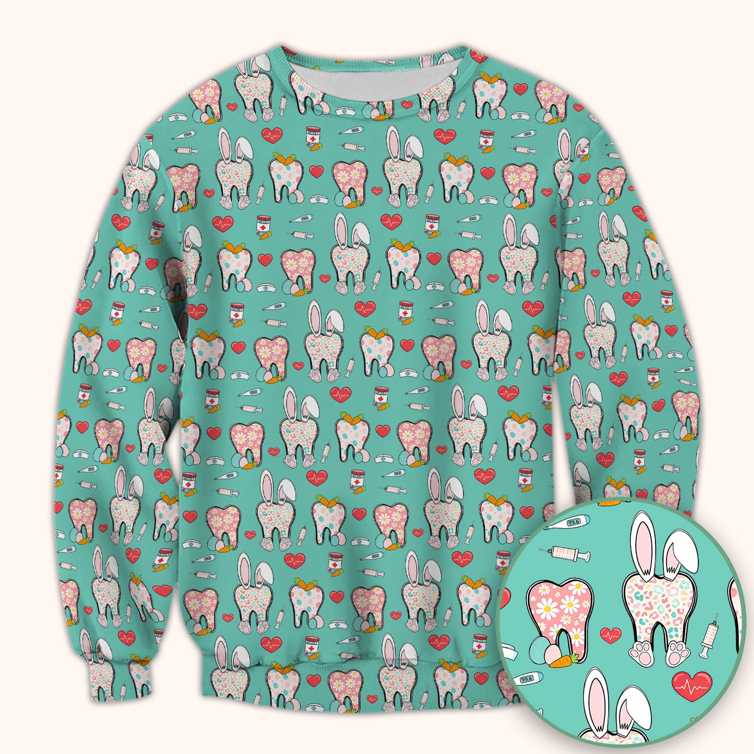 Playful Bunny Dentist Illustration Medical Scrub Top, Comfortable Scrubs for Nurses, Easter