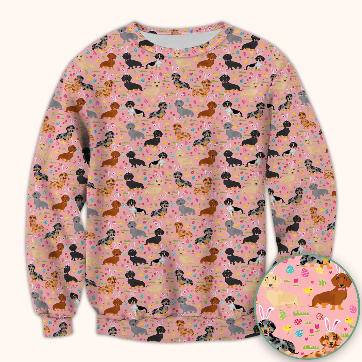 Easter Dachshund Dog Pattern Scrub Top, Comfortable Scrubs for Nurses