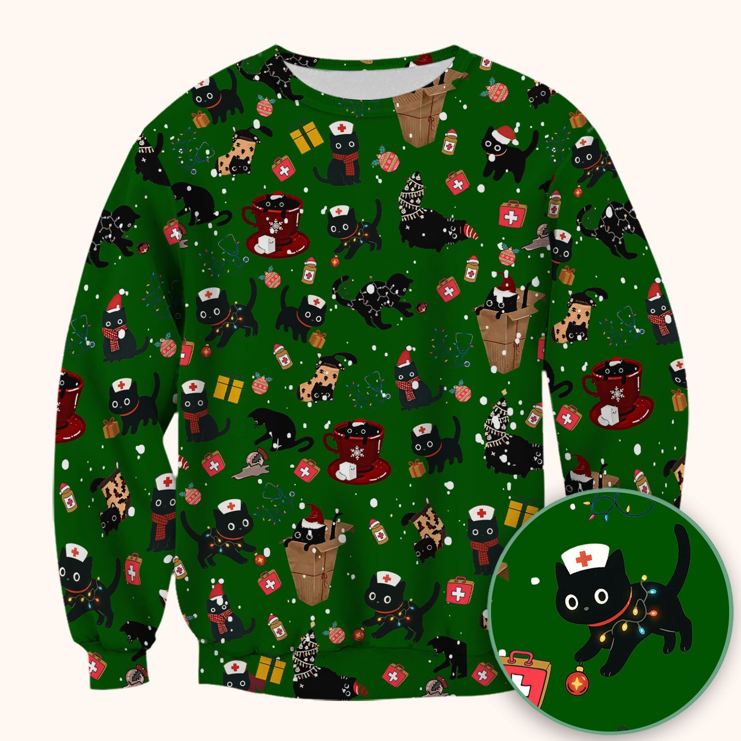 Funny Cat Scrub for Women - Christmas Black Cats Comfortable Scrubs for Nurses - Breathable Fabrics Nursing Uniform