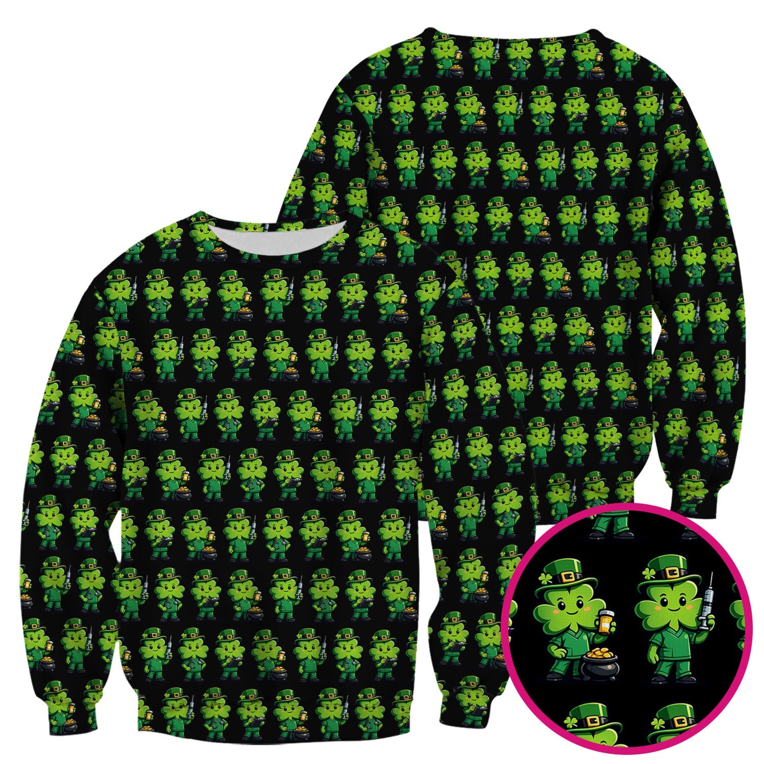 St. Patrick's Day Leprechaun Nurse Print Scrub Top, Comfortable Scrubs for Nurses