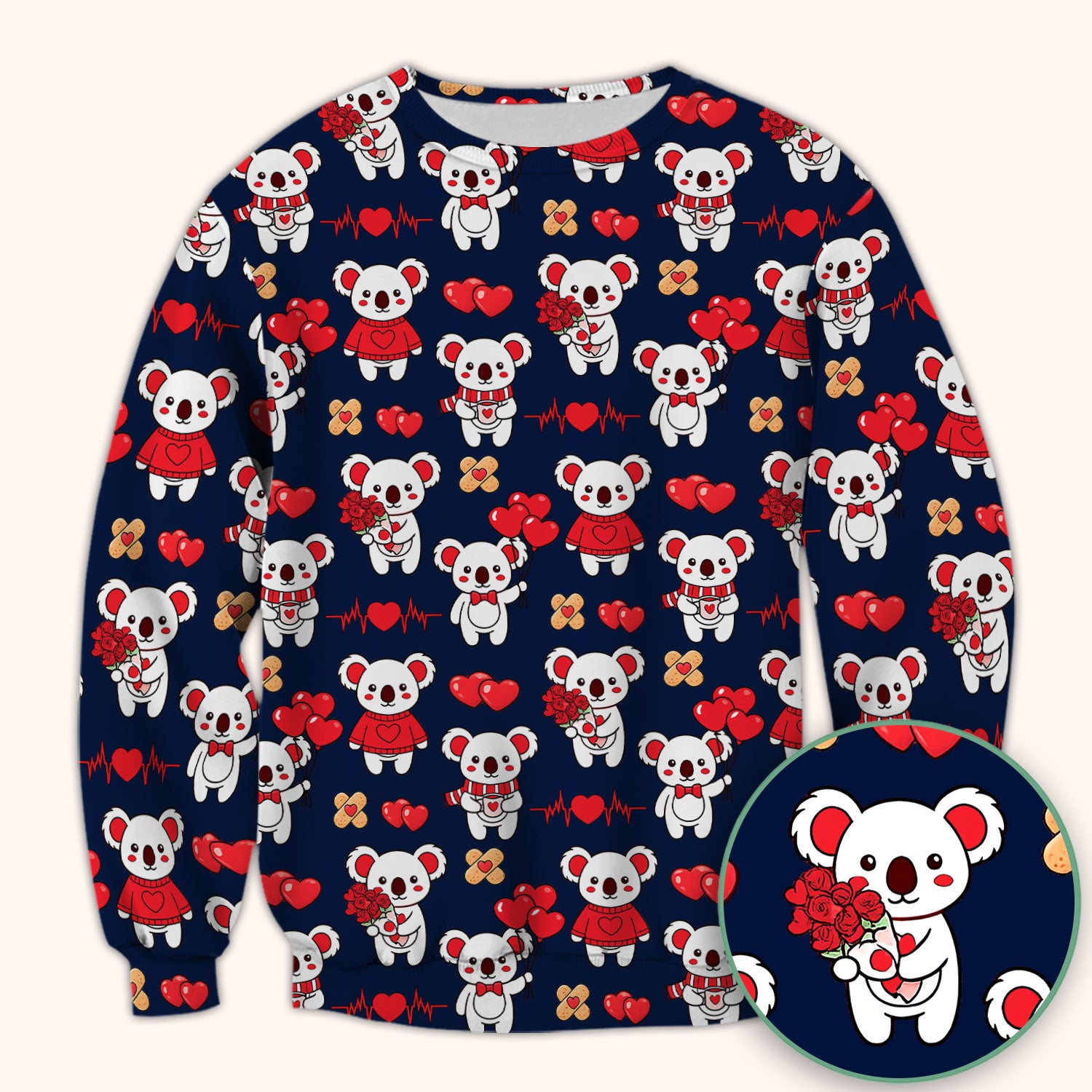 Sweet Koala Valentine Medical Design Scrub Top, Comfortable Scrubs for Nurses