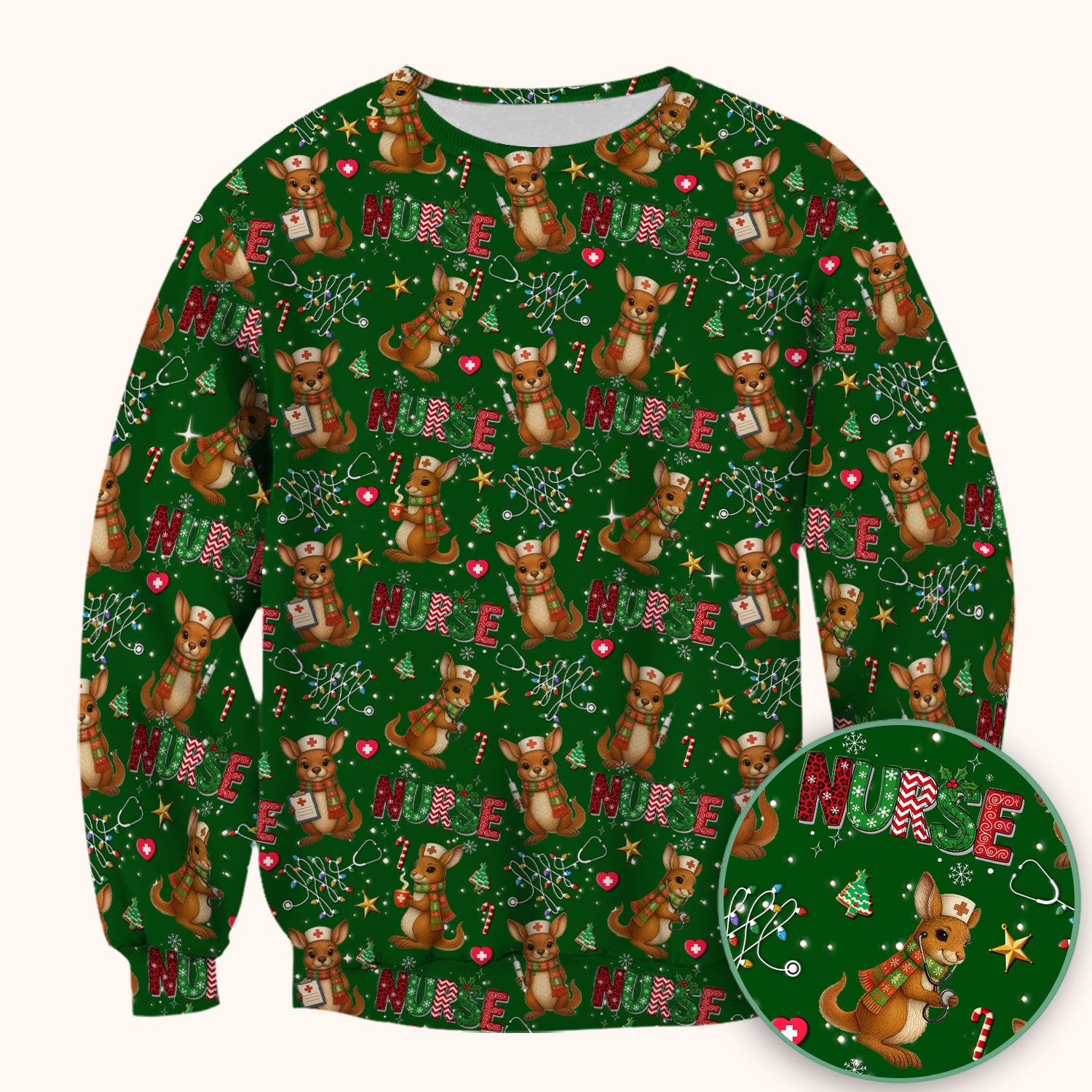 Christmas Kangaroo Nurse Scrub Top - Cute Aussie Holiday Medical Uniform - Funny Xmas Scrubs for Women