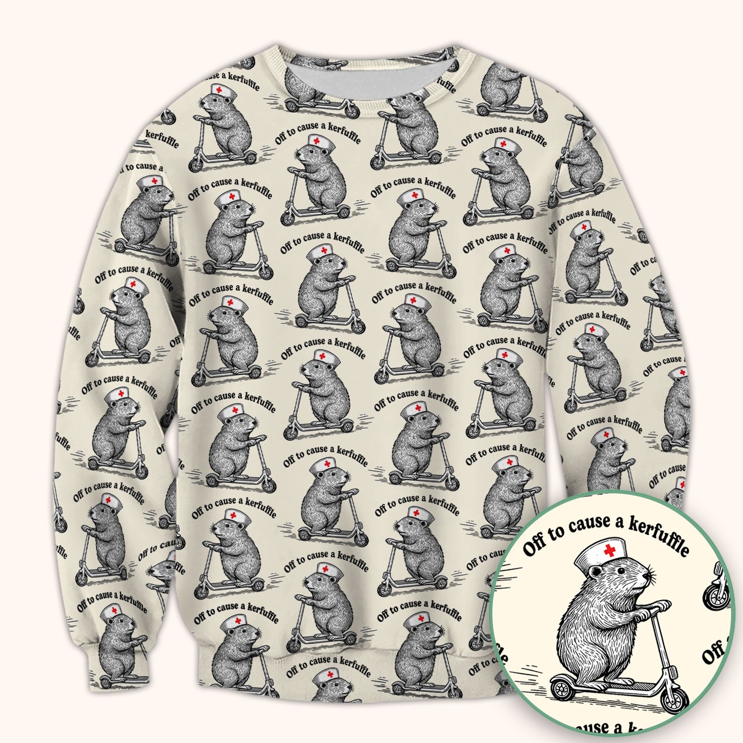 Funny Nurse Mouse Scooter Print Scrub Top, Comfortable Scrubs for Nurses