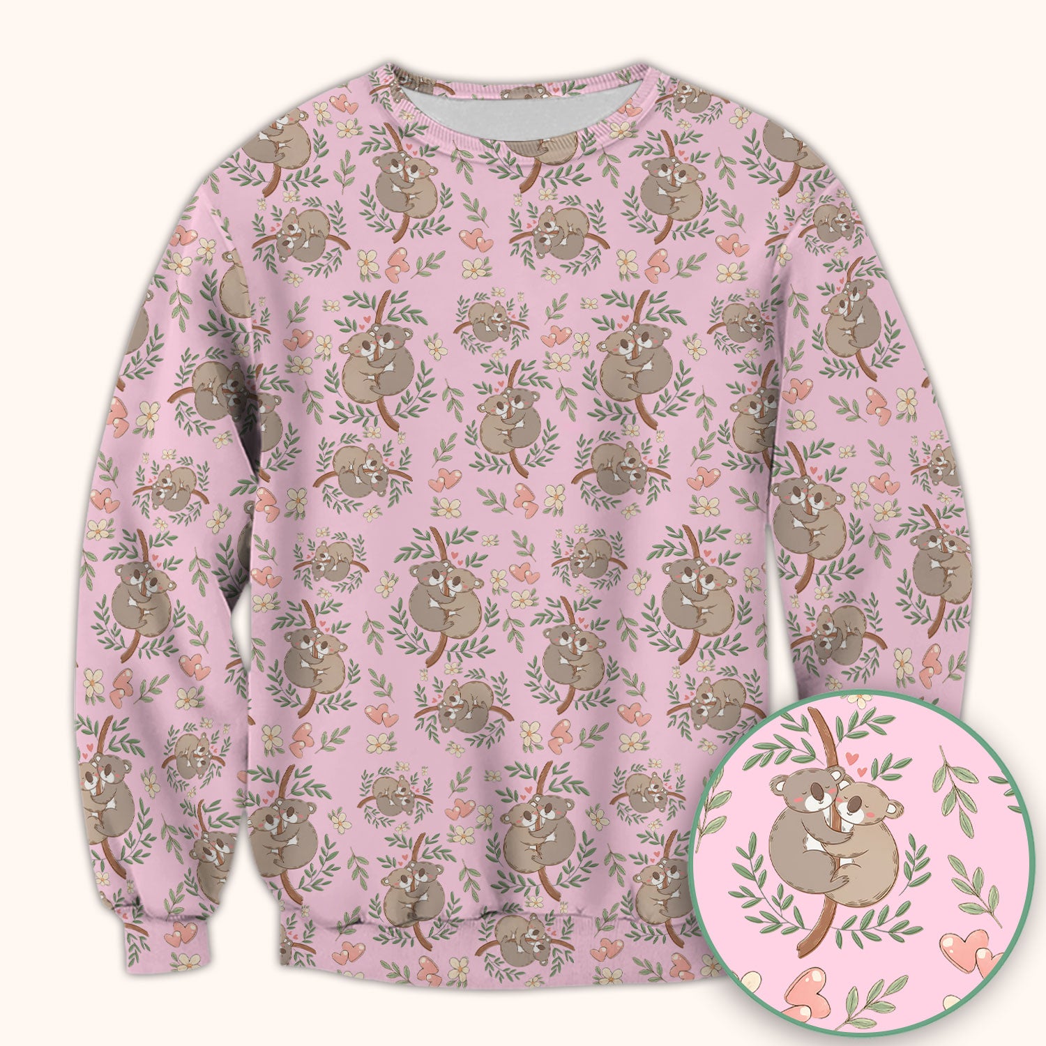 Cute Koala Love Pattern Medical Scrub Top, Breathable Fabrics Nursing Uniform