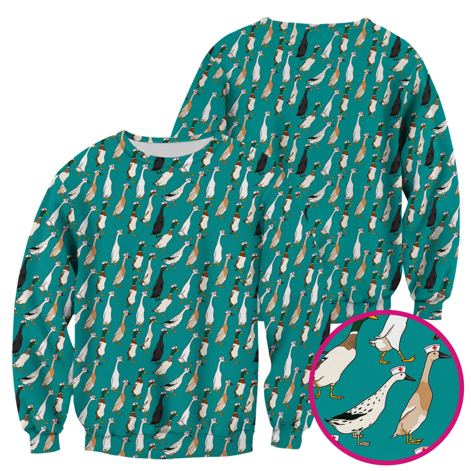 Funny Nurse Duck Pattern Scrub Top, Comfortable Scrubs for Nurses