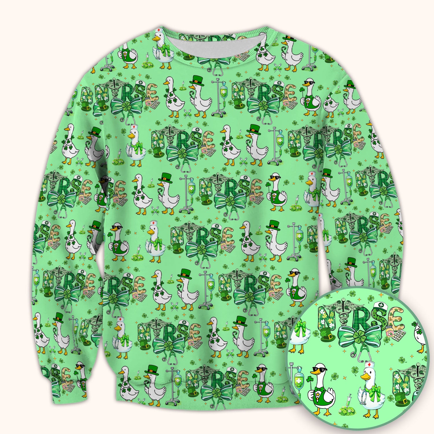 Funny Goose Nurse Shamrock Scrub Top, St. Patrick’s Day Nurse Pattern Shirt, Breathable Fabrics Nursing Uniform
