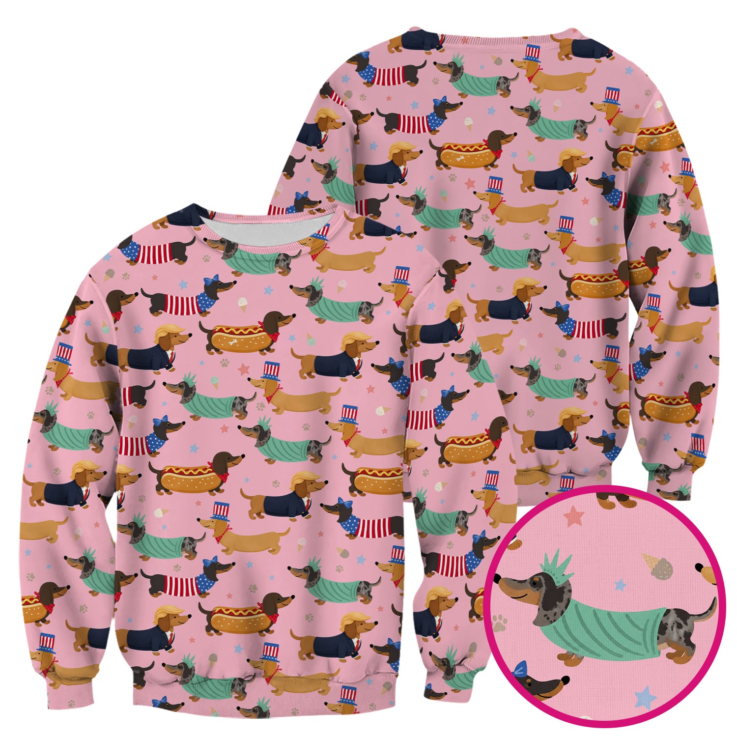 Funny Patriotic Dachshund Costume Dogs Pattern Scrub Top, Breathable Fabrics Nursing Uniform
