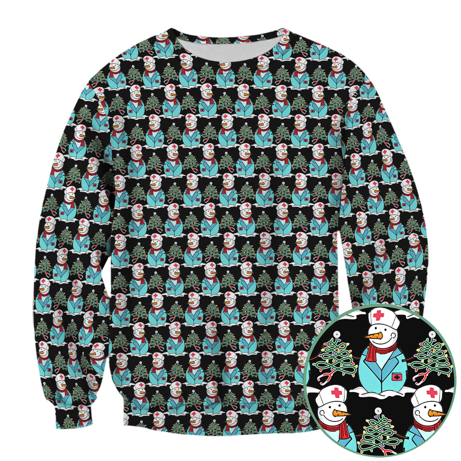 Funny Nurse Scrubs Christmas Edition - Snowman Doctor Print Top - Custom Multi Color Medical Shirt Gift for Nurses and Healthcare Staff
