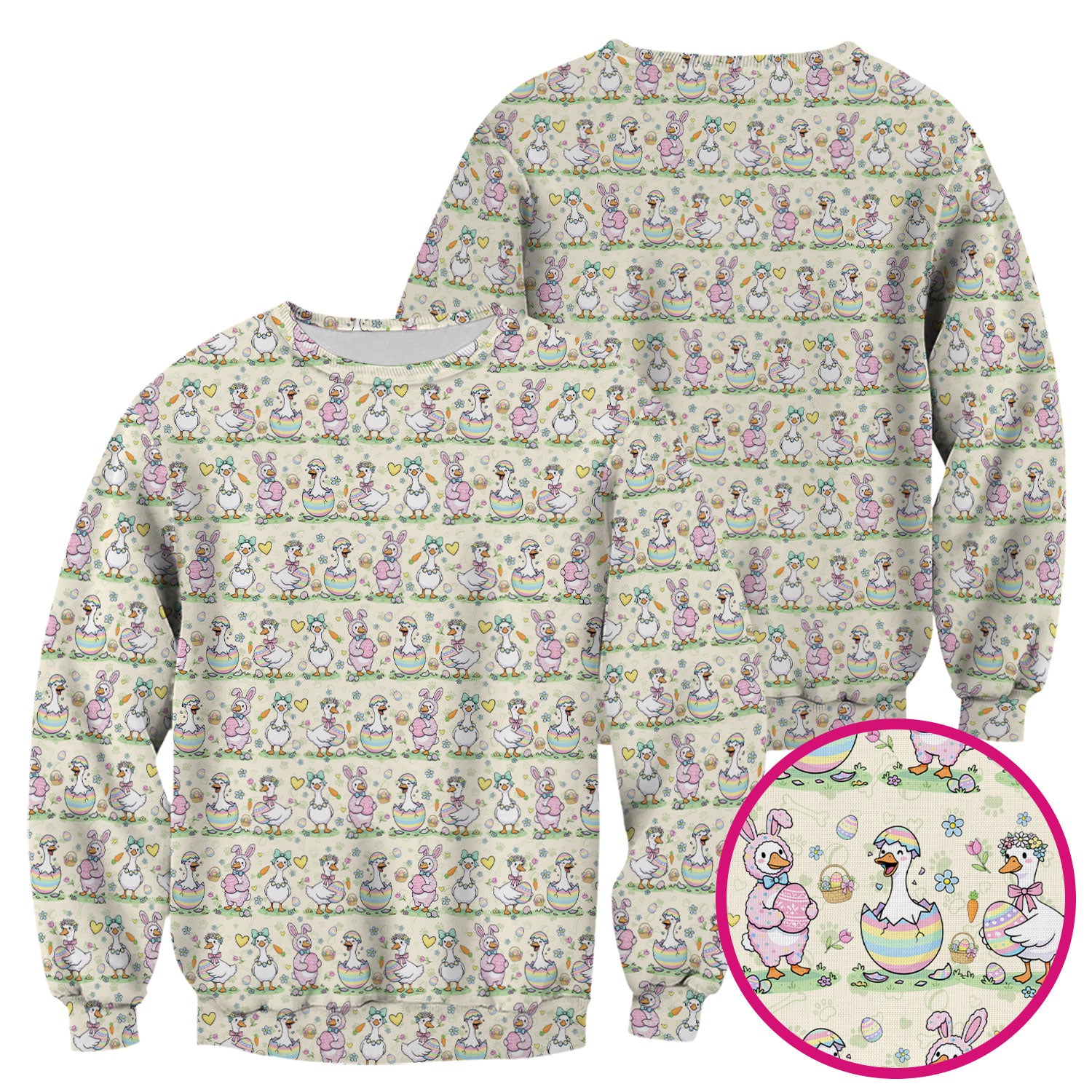 Pastel Easter Goose Bunny Egg Pattern Scrub Top, Comfortable Scrubs for Nurses