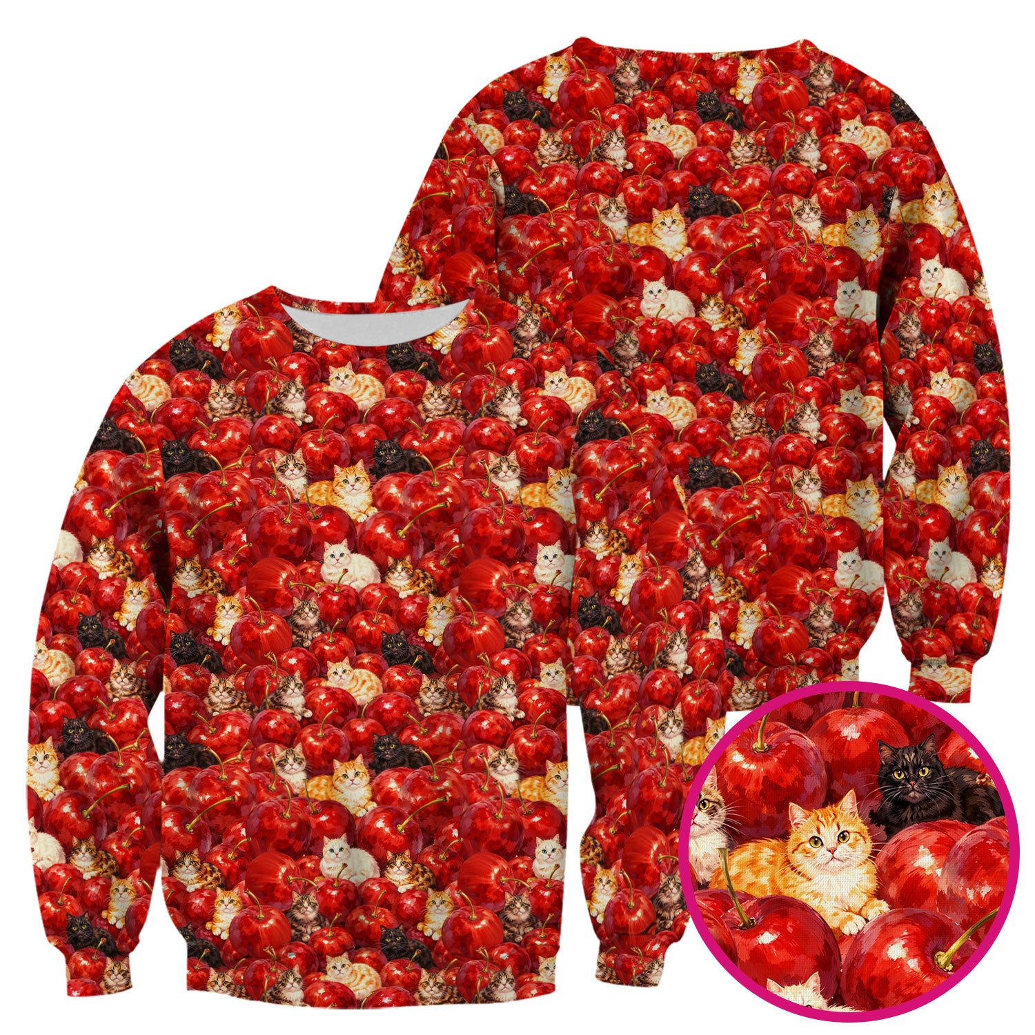 Cute Cat Cherry Pattern Scrub Top,  Comfortable Scrubs for Nurses