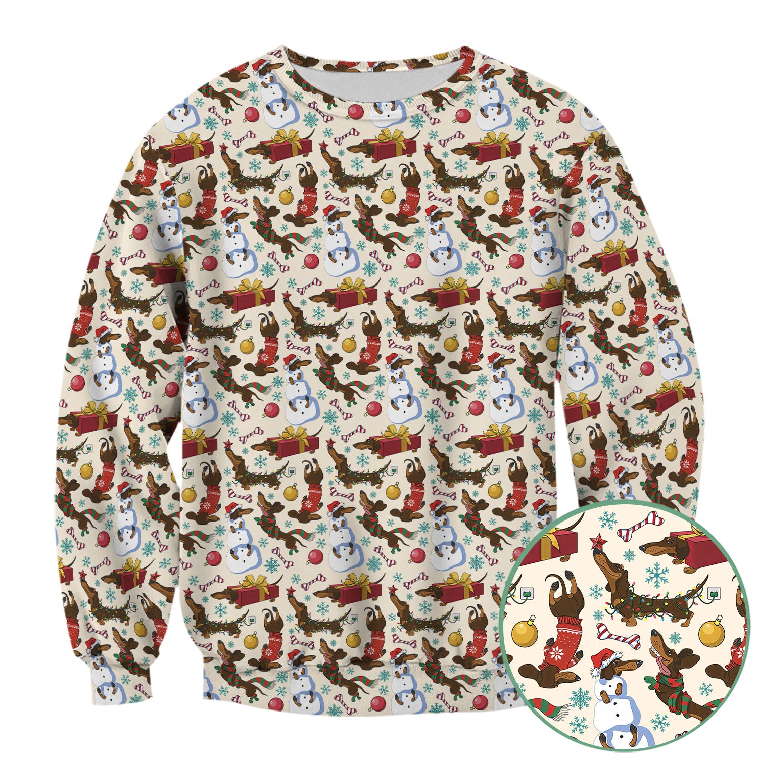 Christmas Nurse Scrubs for Women - Dachshund Dog & Snowman Print - Custom Multi Color Nursing Shirt Holiday Gift
