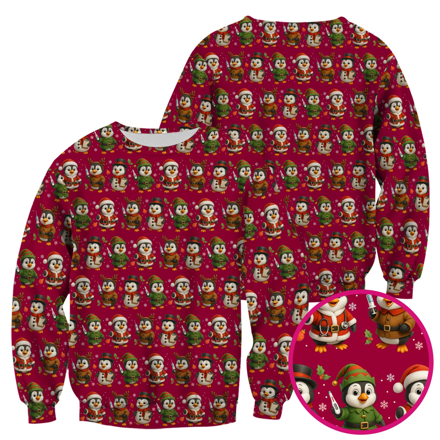 Cute Christmas Penguin Scrubs - Festive Pattern Scrub Top for Women - Cozy Holiday Scrubs Perfect for Nurse Gift Season