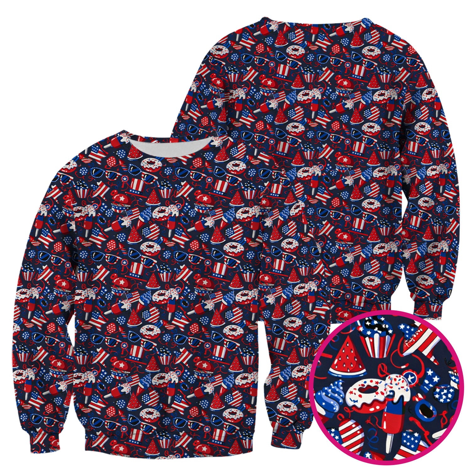 Cute Patriotic 4th of July Print V Neck Scrub Top for Nurses, Red Blue Medical Uniform