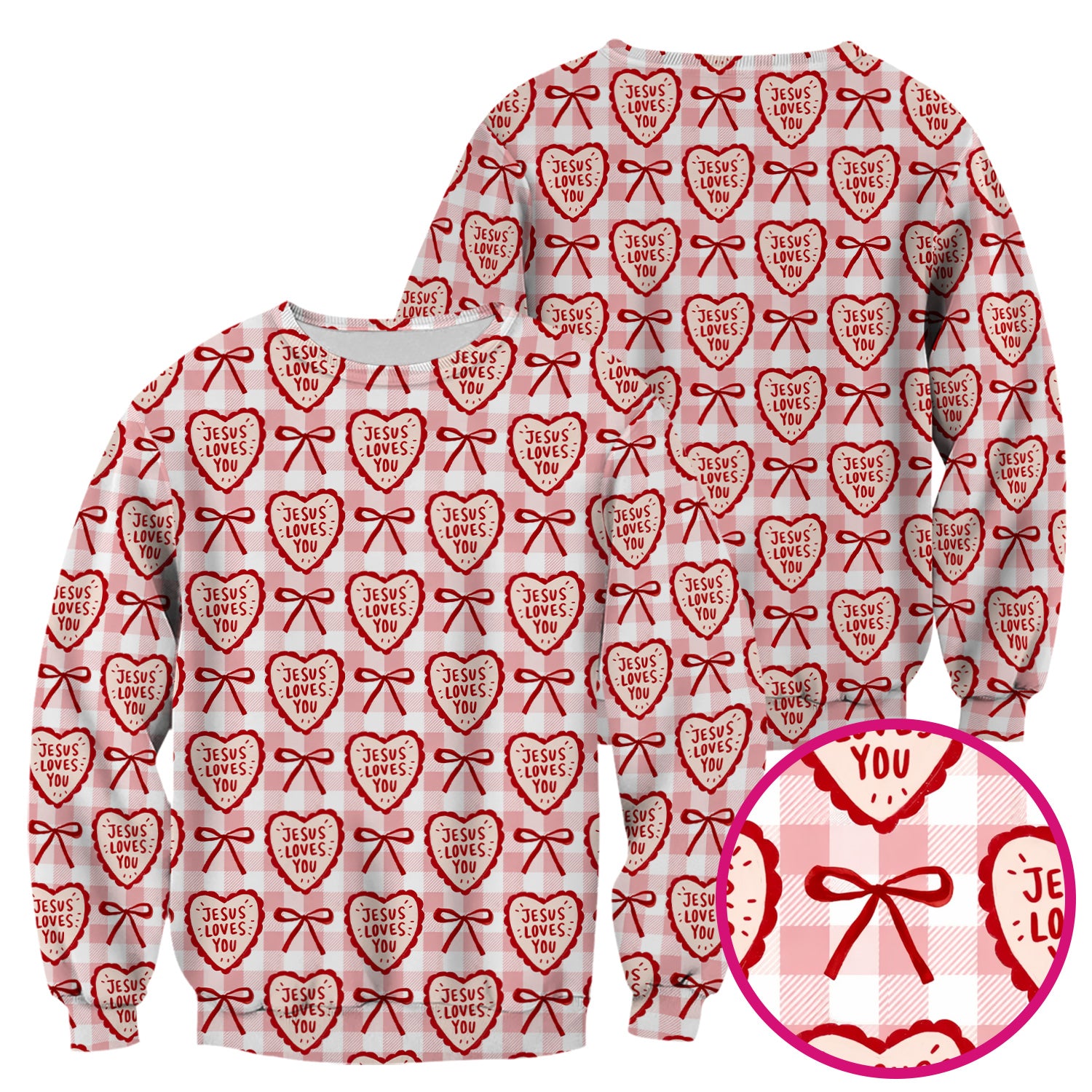 Jesus Loves You Heart Plaid Print Scrub Top, Breathable Fabrics Nursing Uniform