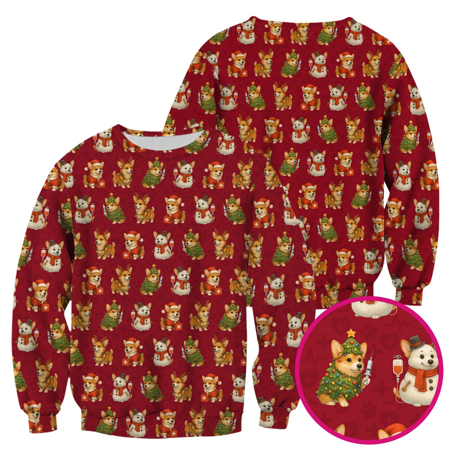 Cute Christmas Corgi Scrubs - Festive Pattern Scrub Top for Women - Cozy Holiday Nurse Scrubs Gift for Dog Lovers