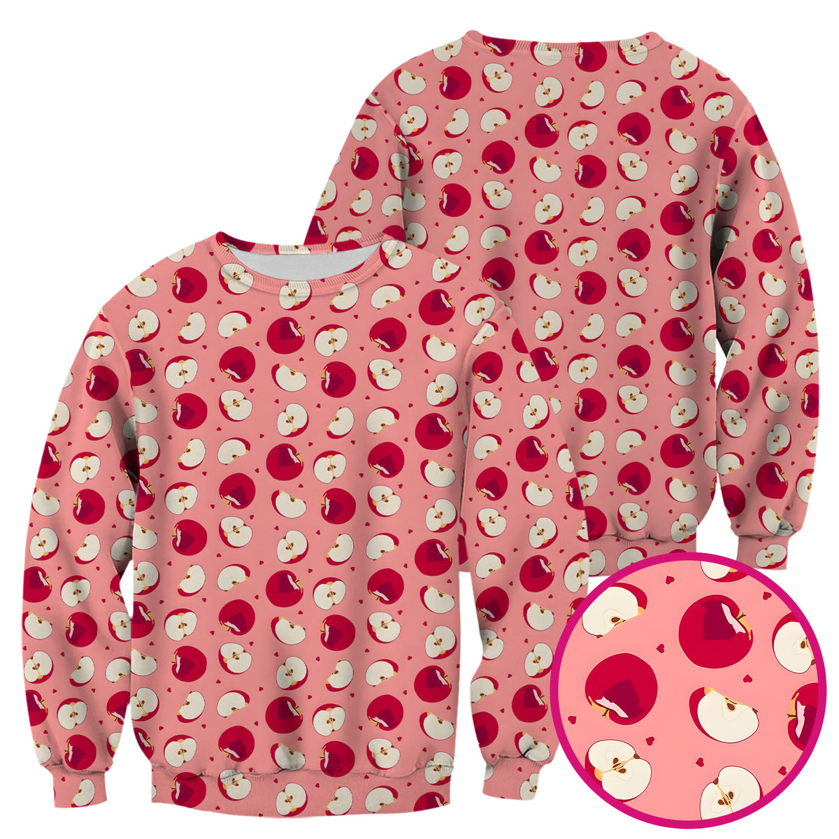 Cute Red Apple Fruit Pattern Scrubs Top, Comfortable Scrubs for Nurses