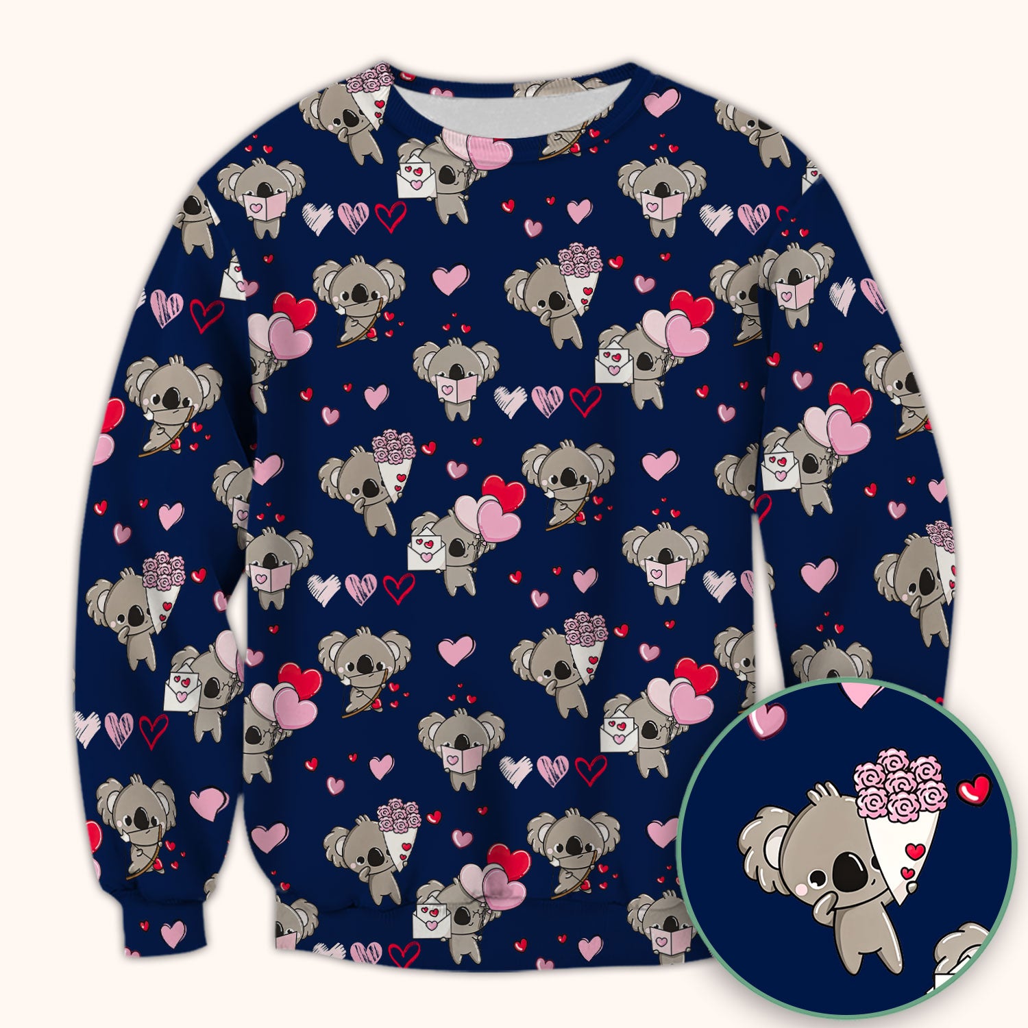 Valentine Koala Holding Flowers Cute Print Scrub Top, Comfortable Scrubs for Nurses