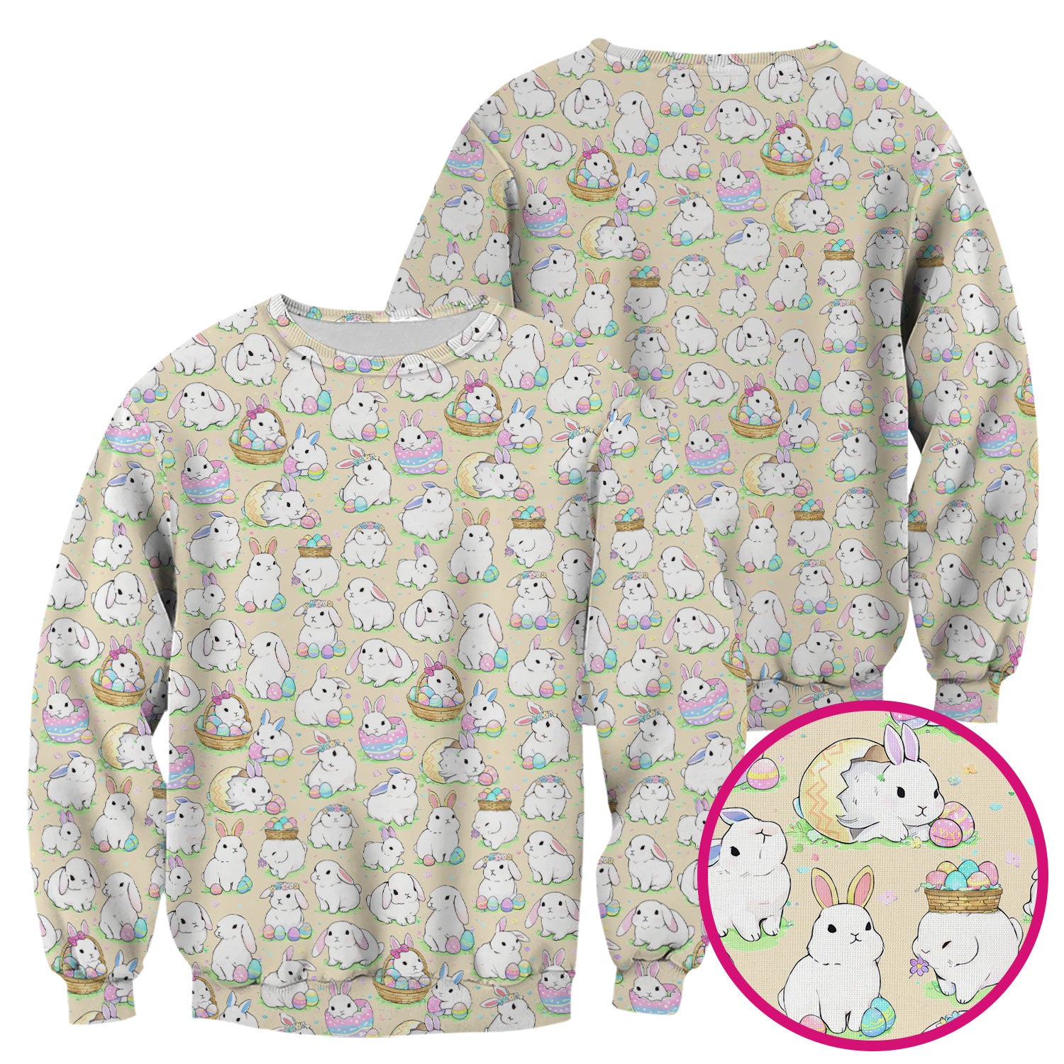 Cute Easter Bunny Egg Pattern Scrub Top, Comfortable Scrubs for Nurses