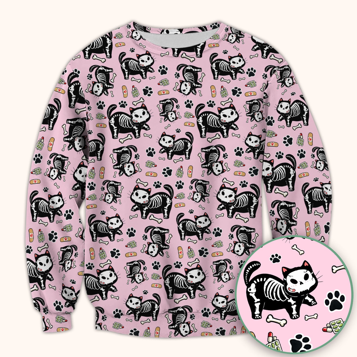 Skeleton Cat Medical Pattern Scrub Top, Comfortable Scrubs for Nurses