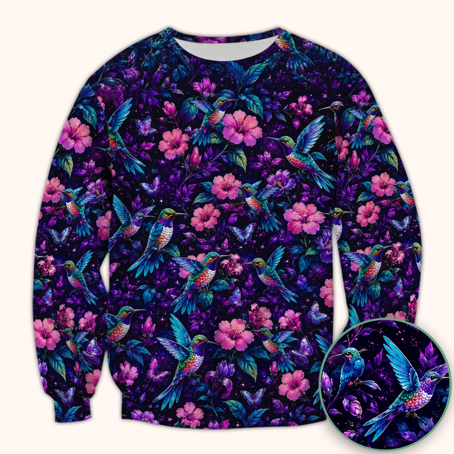 Vibrant Hummingbird Hibiscus Blossom Pattern Scrub Top, Comfortable Scrubs for Nurses