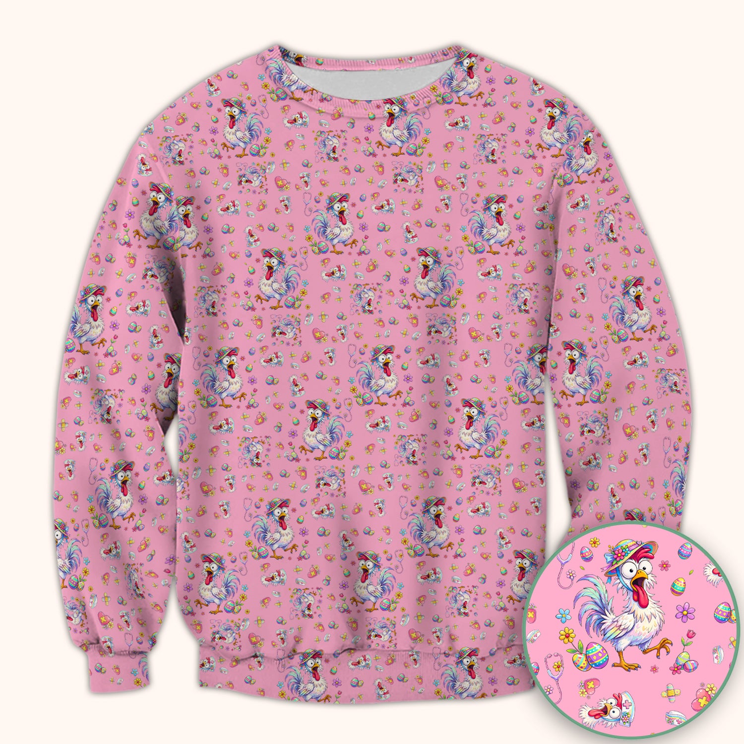 Funny Easter Nurse Chicken Pattern Scrub Top, Comfortable Scrubs for Nurses