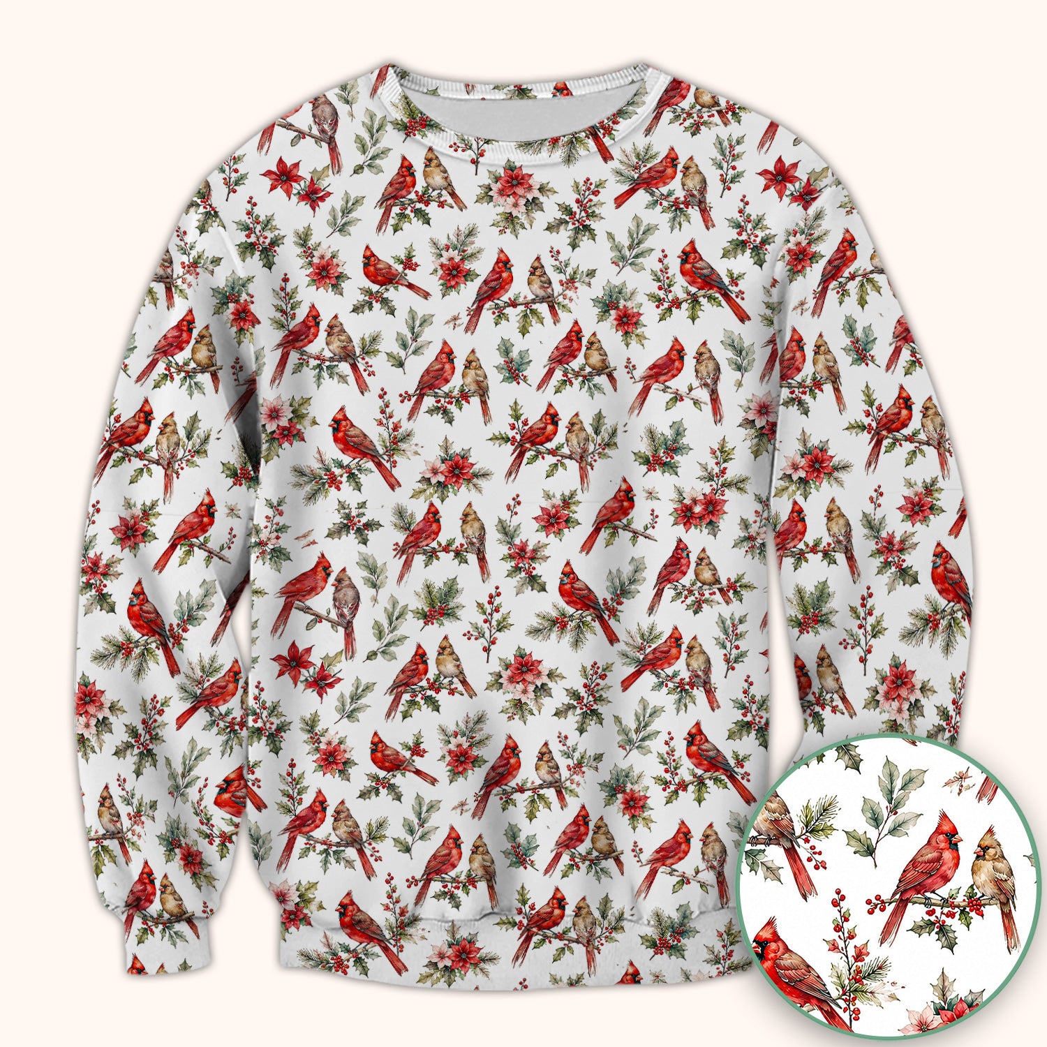 Festive Cardinal and Holly Scrub Top, Comfortable Scrubs for Nurses