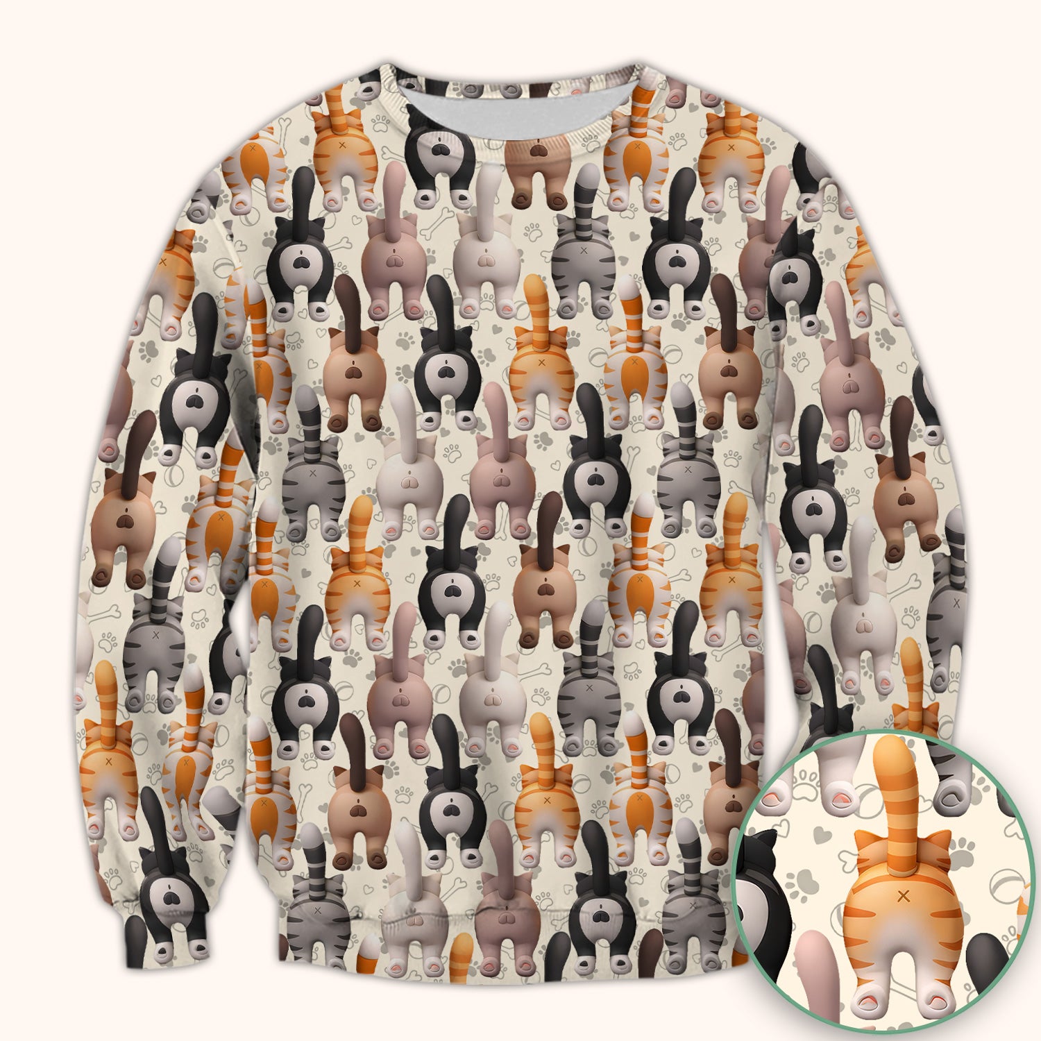 Funny Cat Butt Paw Print Pattern Scrub Top, Comfortable Scrubs for Nurses