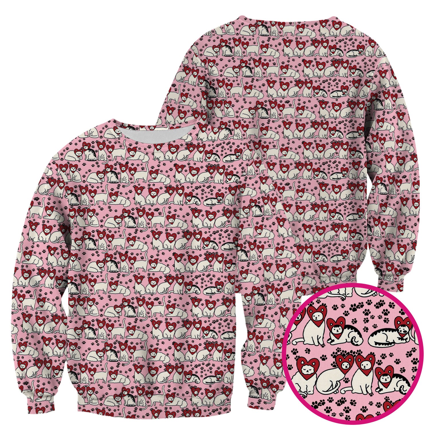 Cute Cat Heart Pattern Scrub Top, Funny Cat Scrub Shirt For Nurses, Breathable Fabrics Nursing Uniform