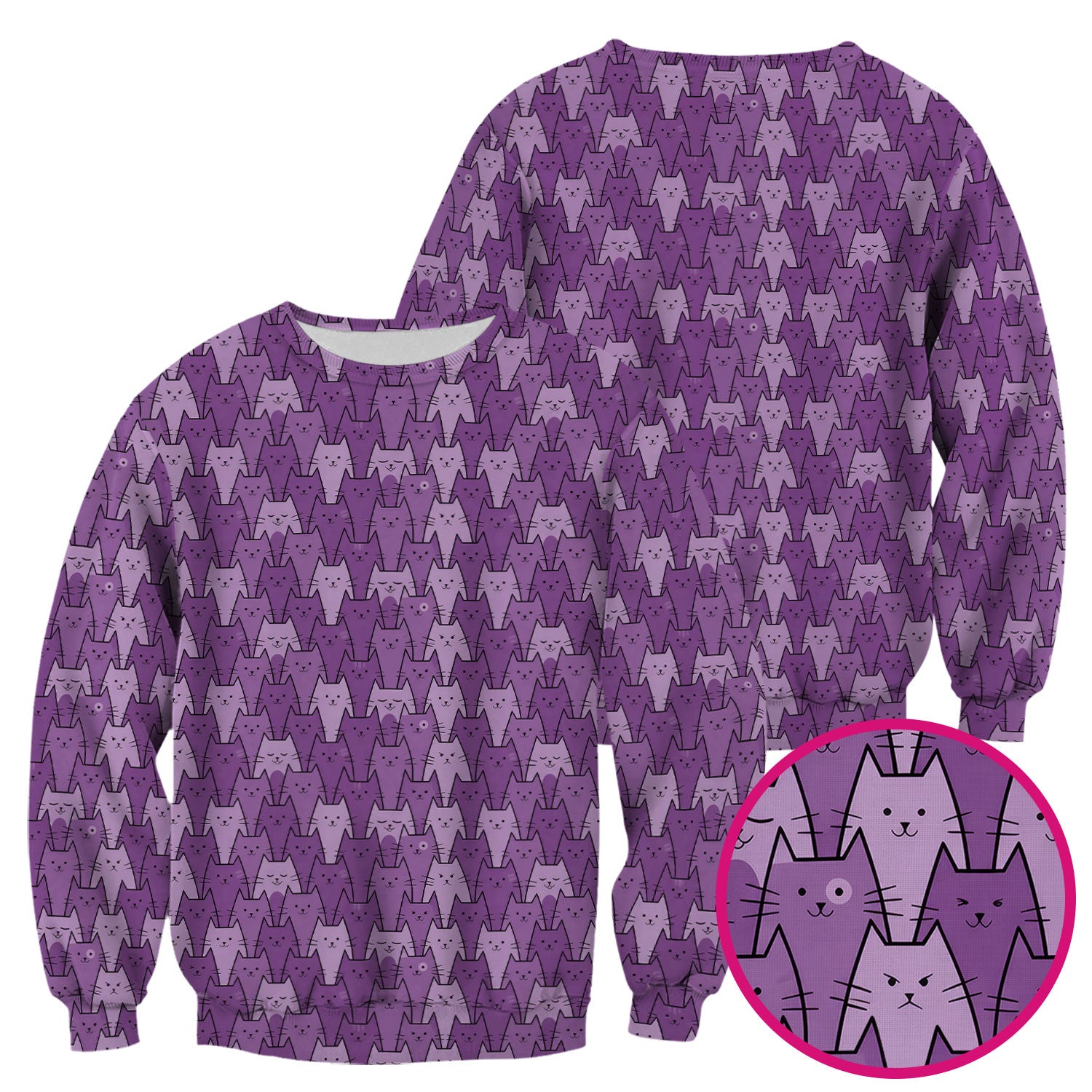 Cute Purple Cats Pattern Scrubs Top, Comfortable Scrubs for Nurses