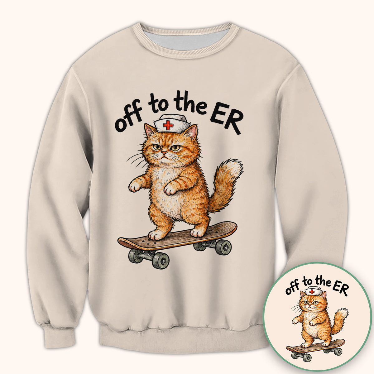 Off To The ER Skateboarding Cat T-Shirt