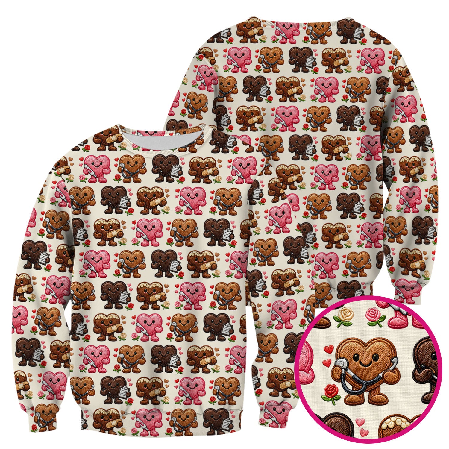 Valentine Heart Nurse Scrub Top, Cute Medical Love Pattern Shirt, Breathable Fabrics Nursing Uniform