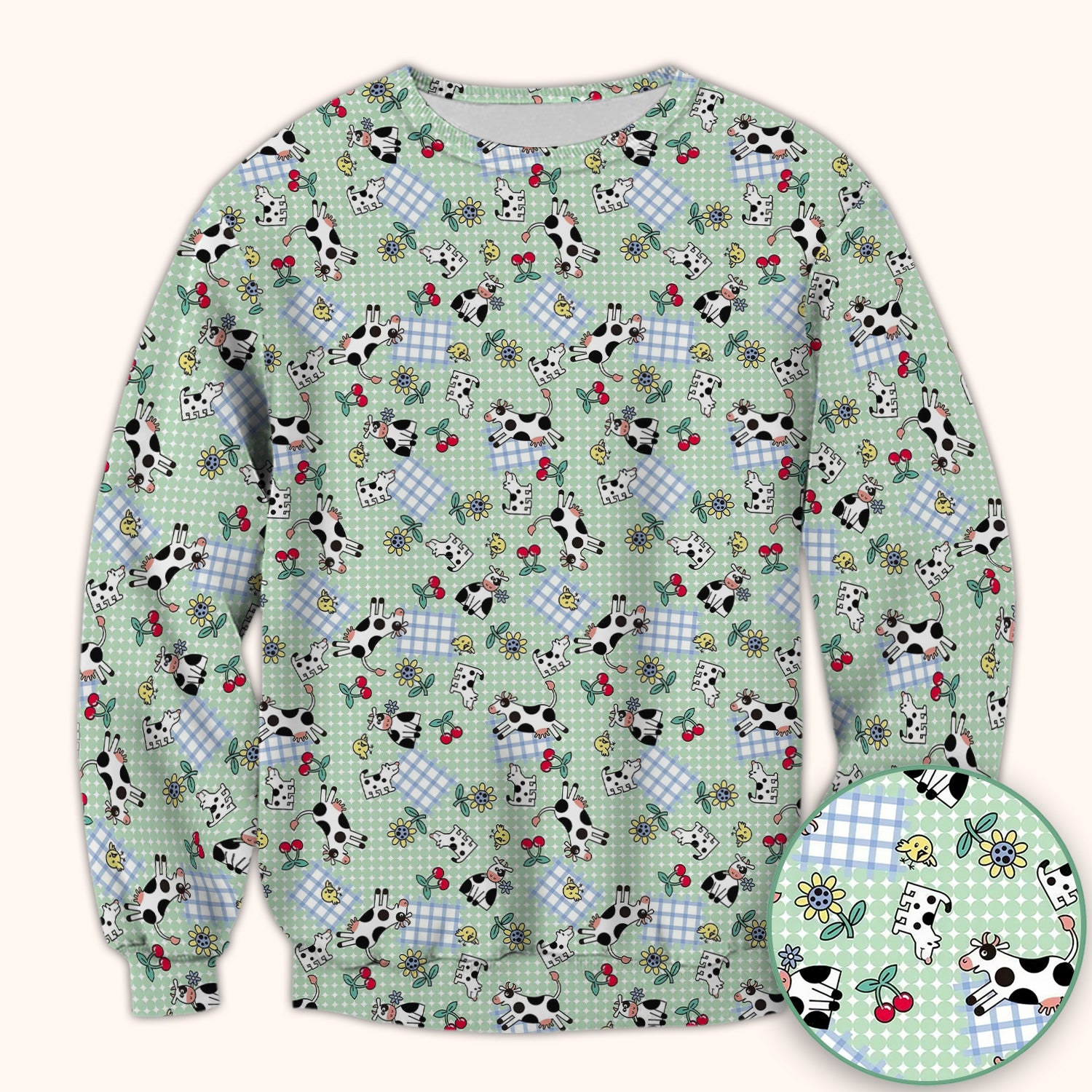 Cute Cow Cherry Farm Garden Pattern Nurse Scrub Top, Comfortable Scrubs for Nurses