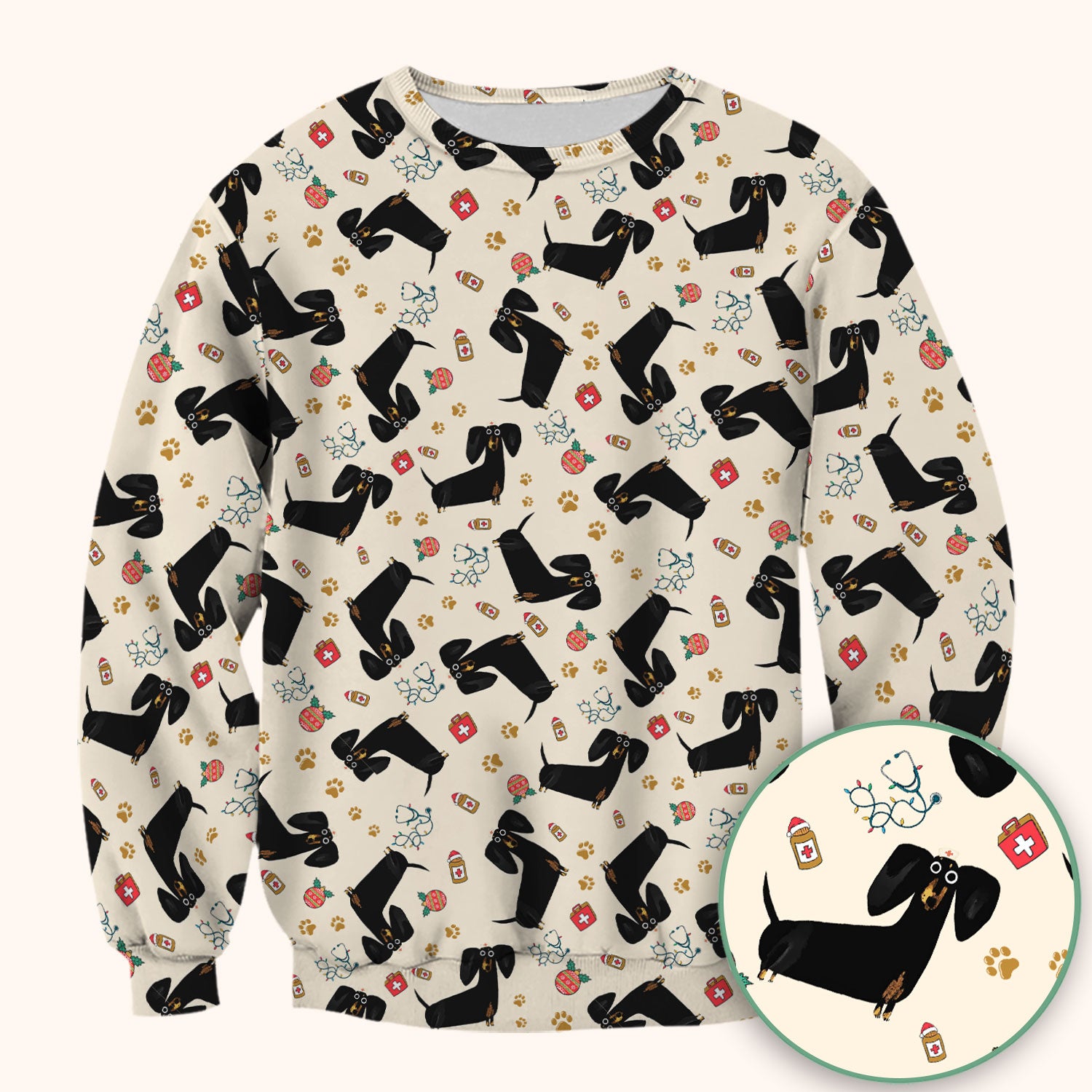 Funny Black Dachshund Scrub Top for Nurses - Cute Wiener Dog Medical Shirt - Puppy Lover Nursing Gift for Women