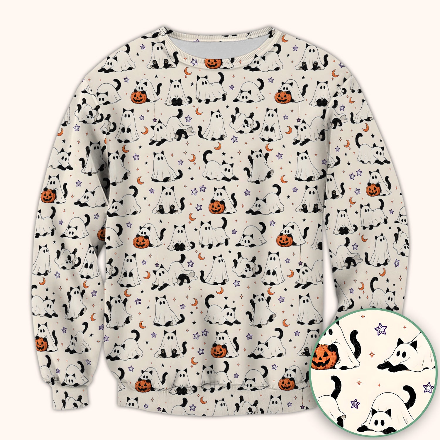 Halloween Ghost Cats And Pumpkins Scrub Top, Comfortable Scrubs for Nurses