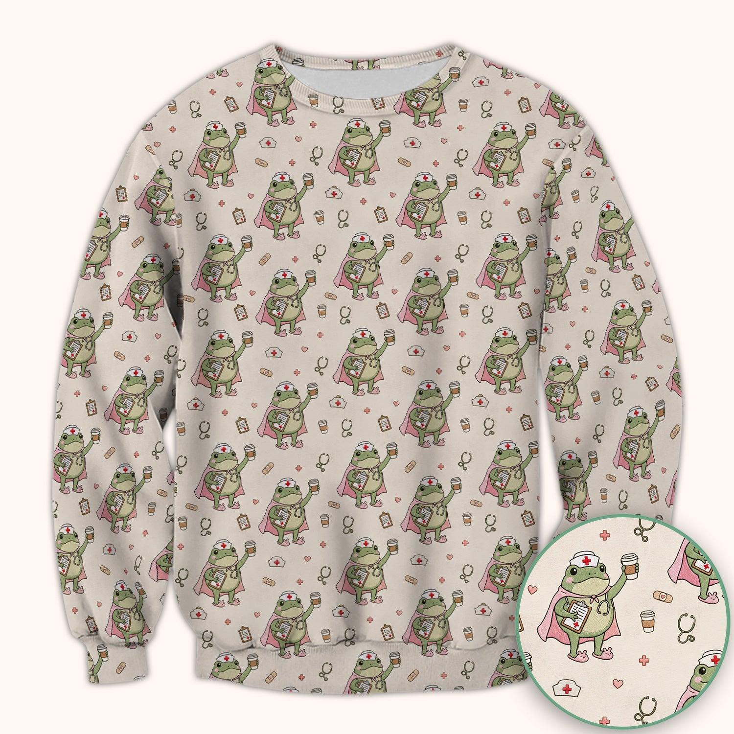Cute Super Nurse Frog Pattern Scrub Top, Comfortable Scrubs for Nurses