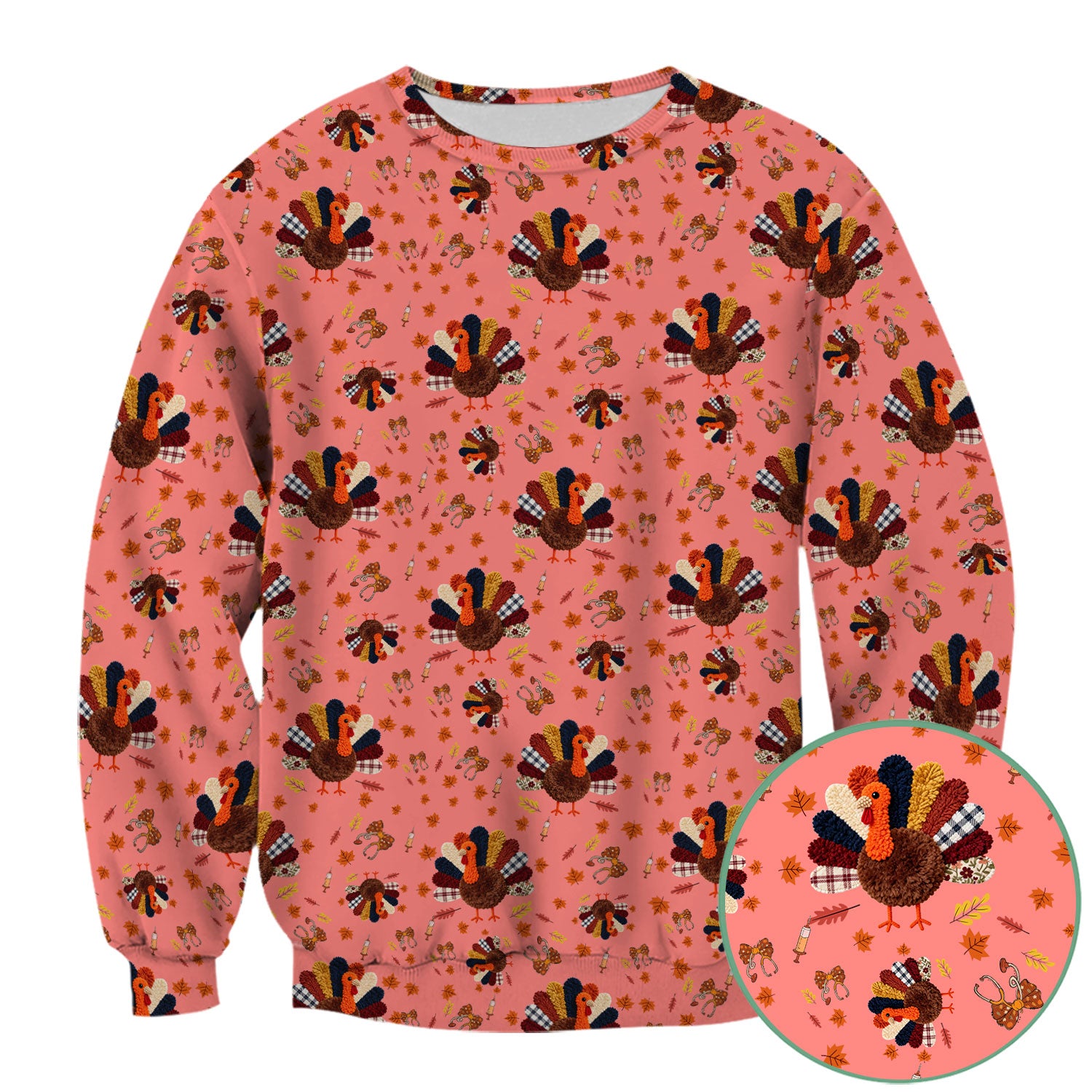 Thanksgiving Comfortable Scrubs for Nurses - Funny Autumn Turkey Shirt - Breathable Fabrics Nursing Uniform