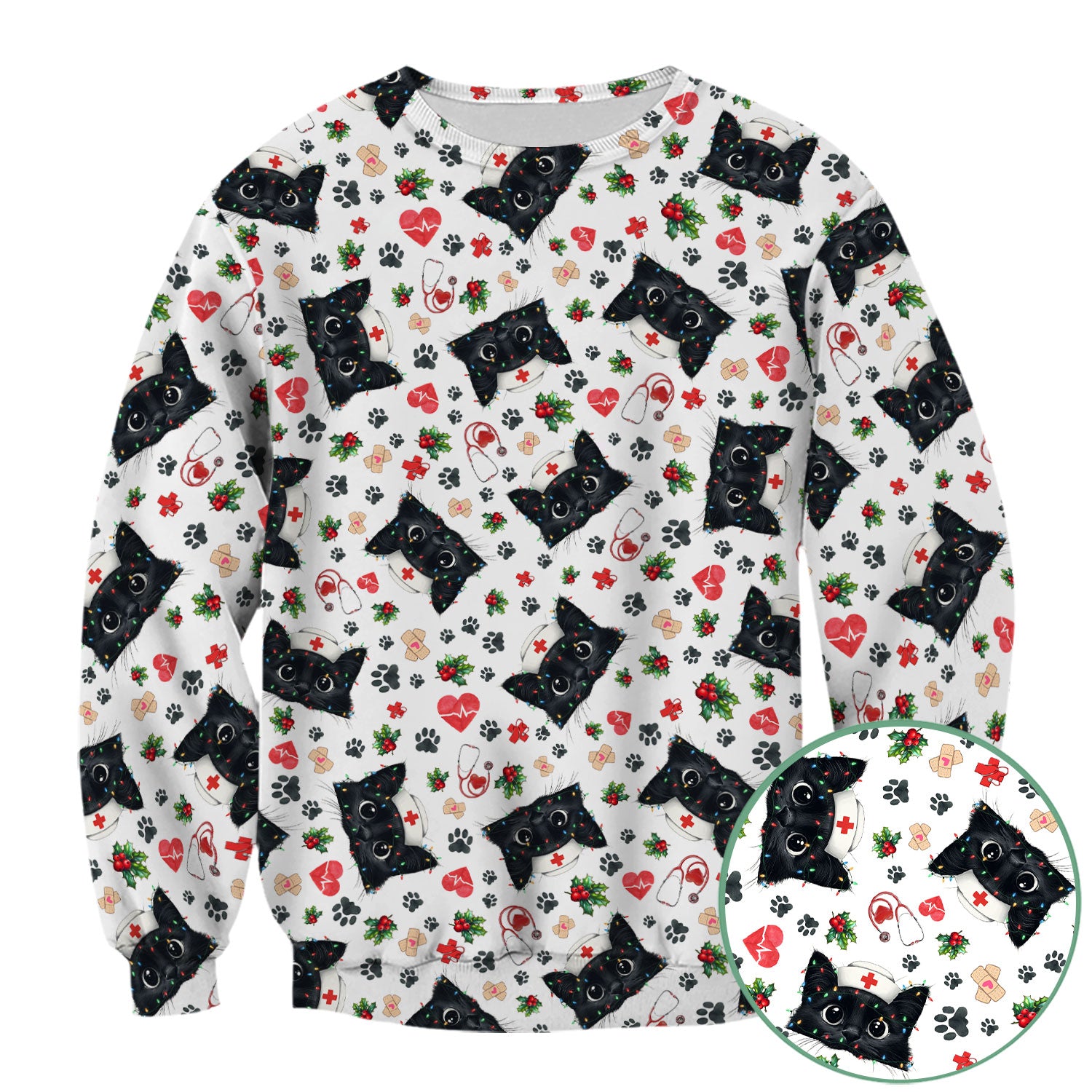 Funny Cats Scrub Top for Nurses - Black Kittens Christmas Medical Uniform - Jolly Holiday Gift for RN CNA LPN