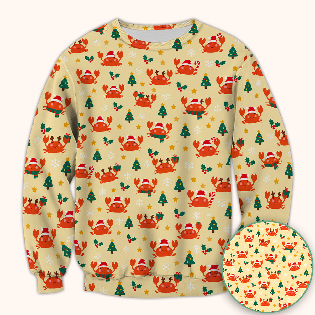 Christmas Crabs And Trees Pattern Scrub Top, Comfortable Scrubs for Nurses
