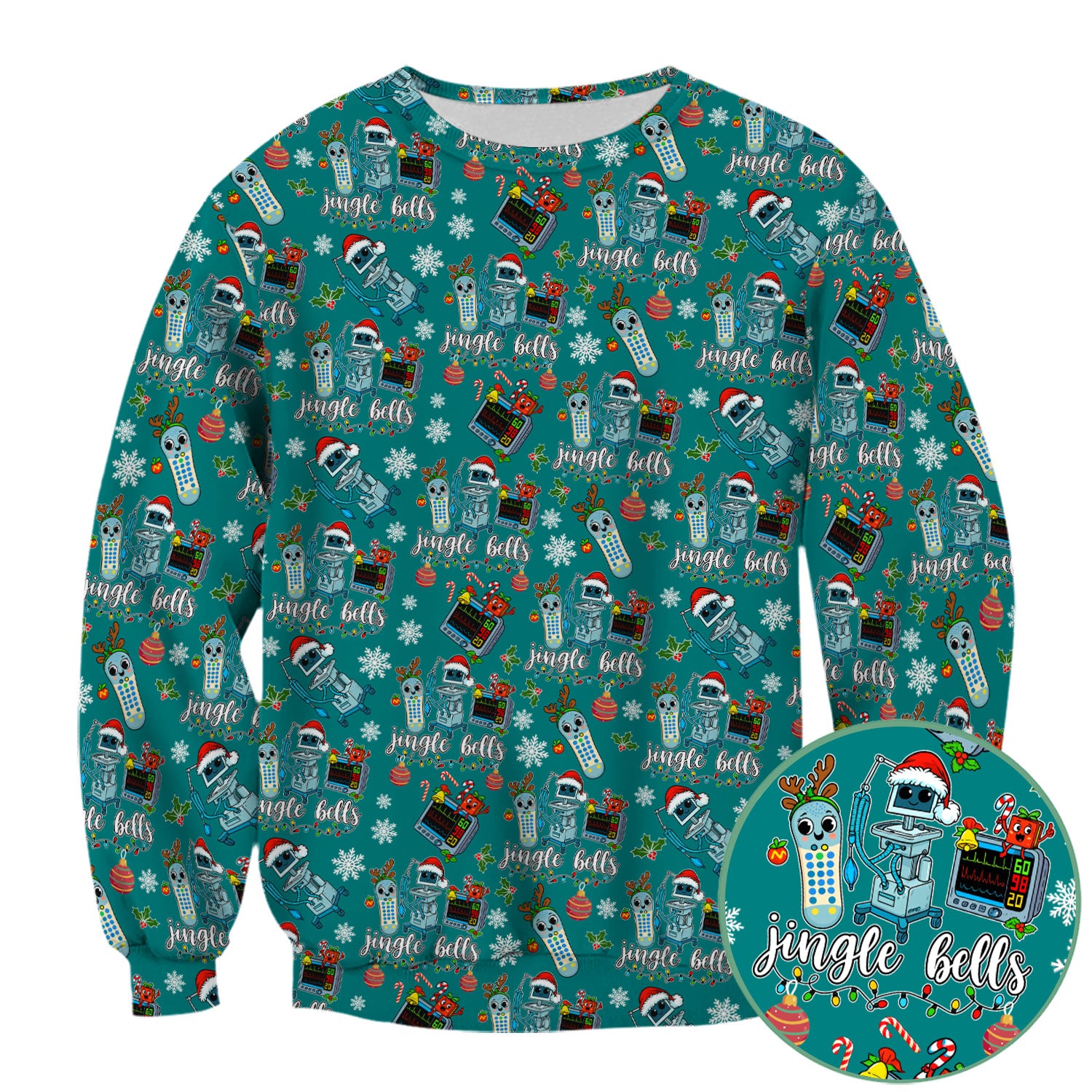 Jingle Bells Christmas Scrub Top - Funny Xmas Scrubs for Nurses - Breathable Fabrics Nursing Uniform for RN CNA LPN