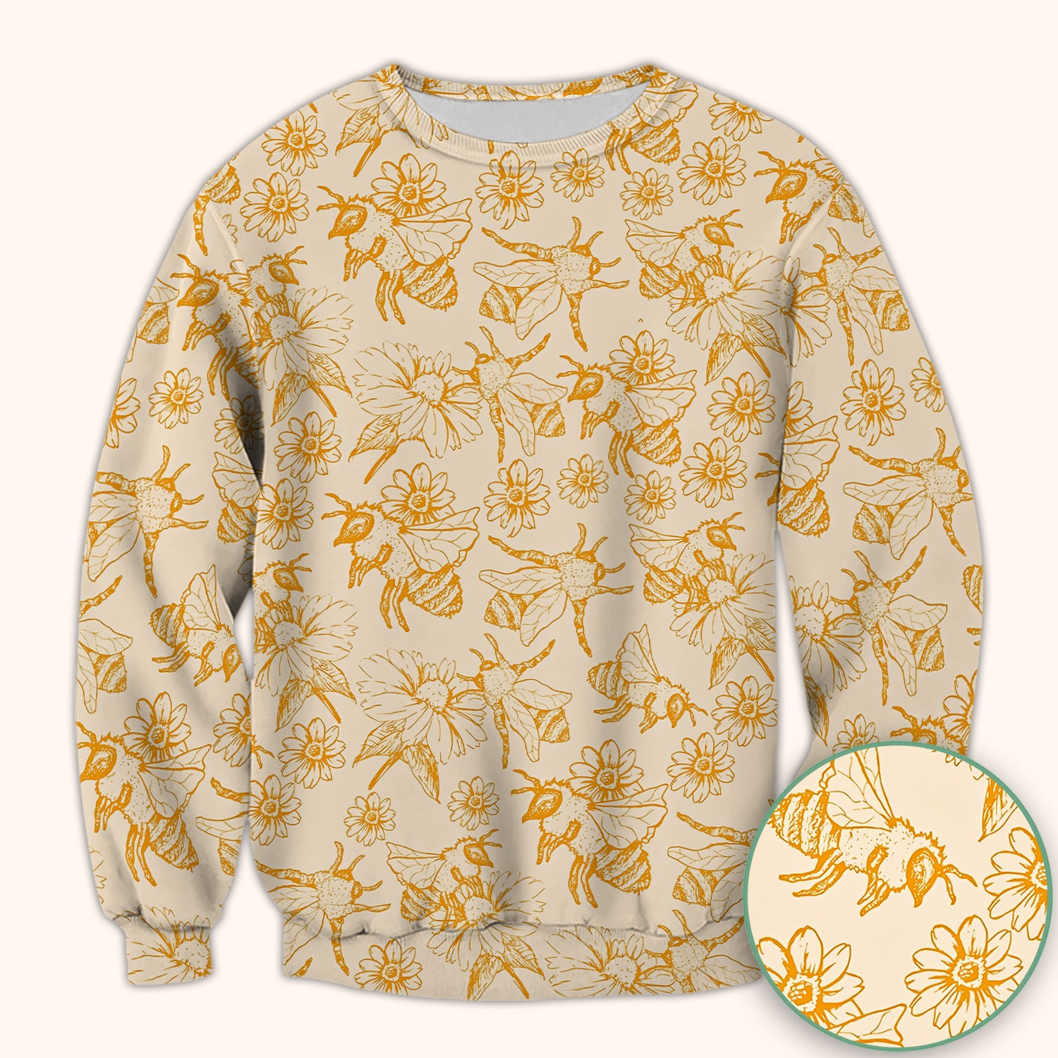 Cute Honey Bee Flower Sketch Pattern Scrub Top, Comfortable Scrubs for Nurses
