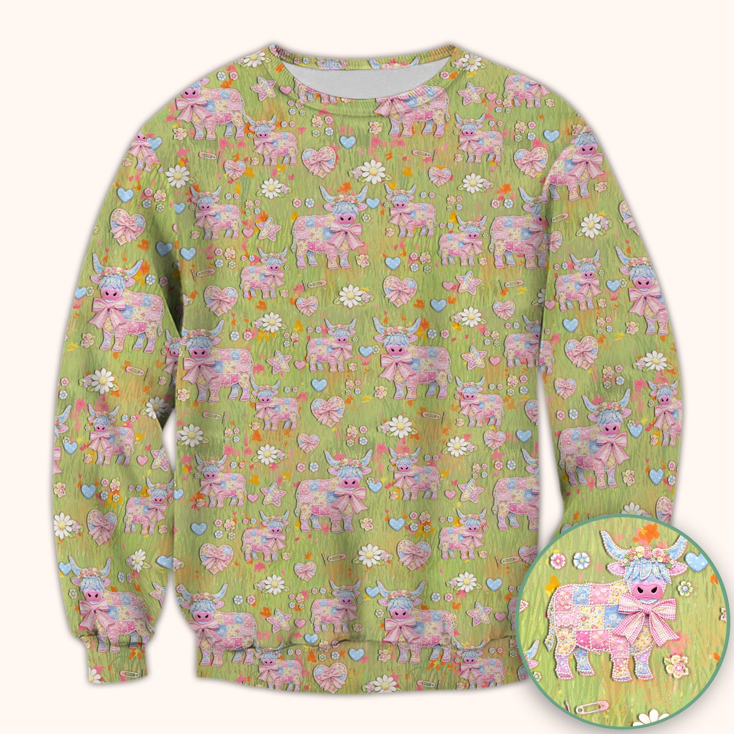 Cute Girly Cow Daisy Pastel Pattern Scrub Top, Comfortable Scrubs for Nurses